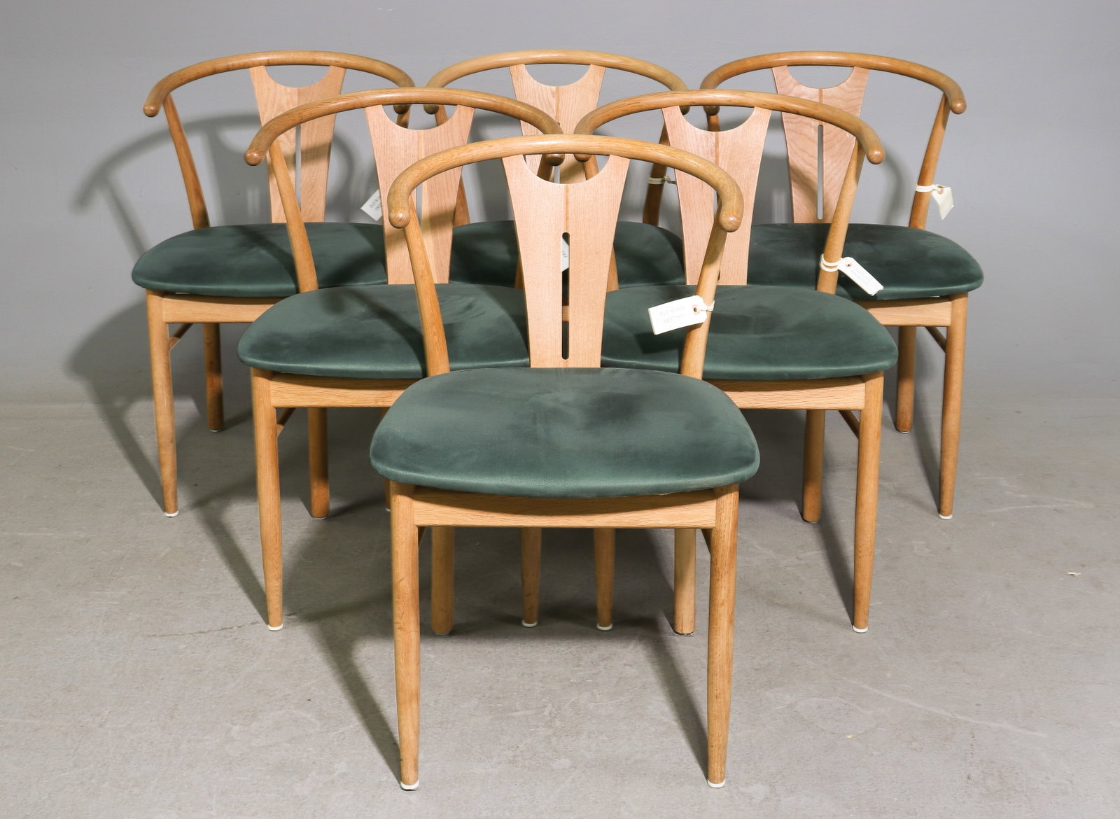 Danish Oak Set of 6 "Wishbone" Chairs: Danish Oak Set of 6 "Wishbone" Back Dining Chairs - 31 in tall x 20 x 21 each with a seat height of 19 inches - Similar in style to / possibly by : S. Thrane & Son / Henning Kjaernulf / Guillerme & Ch