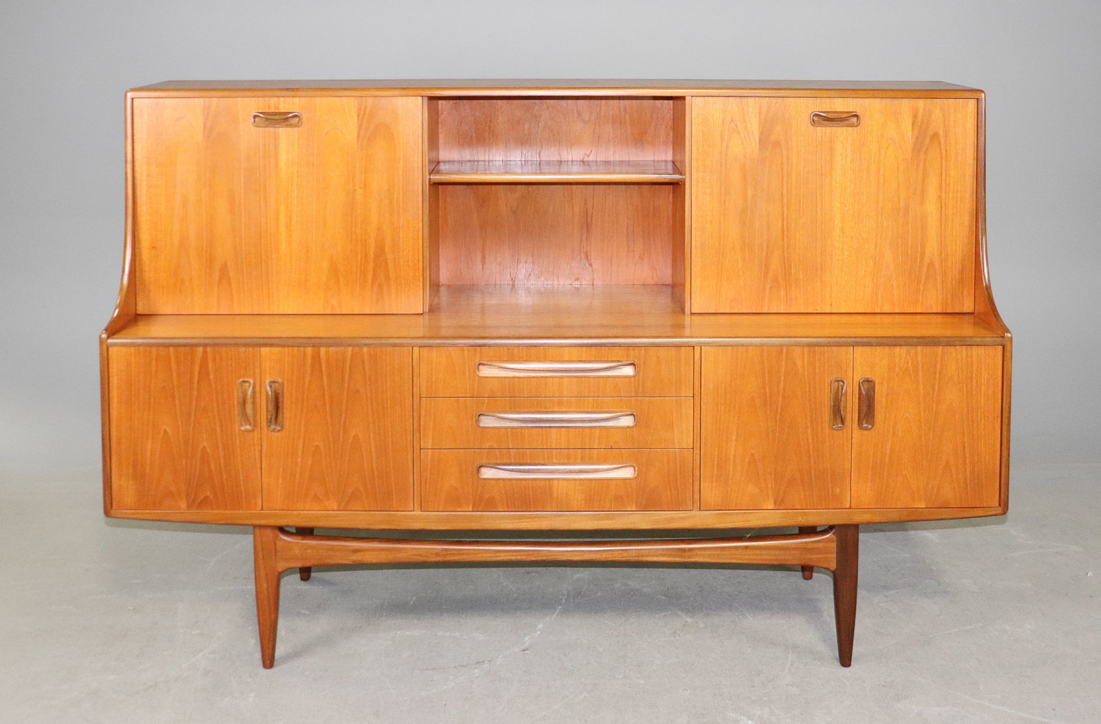 Mid Century Teak Fresco Cocktail Cabinet - Gplan #1: This Danish Modern Style hutch / high board is British and made by Mid Century Modern Furniture Maker G Plan ( Gplan ) & is part of their "Fresco" Range. It has a drop down section and open stretcher 