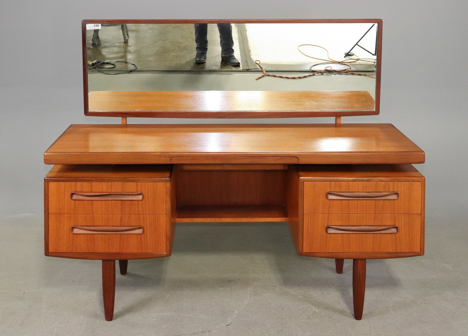 Mid Century G-Plan Fresco Dresser / Desk: This Danish Modern Style dresser / desk is British and made by Mid Century Modern Furniture Maker G Plan ( Gplan ), Part of their Fresco Series. - 48 in tall x 60 x 18, Kneehole is 26 inches
