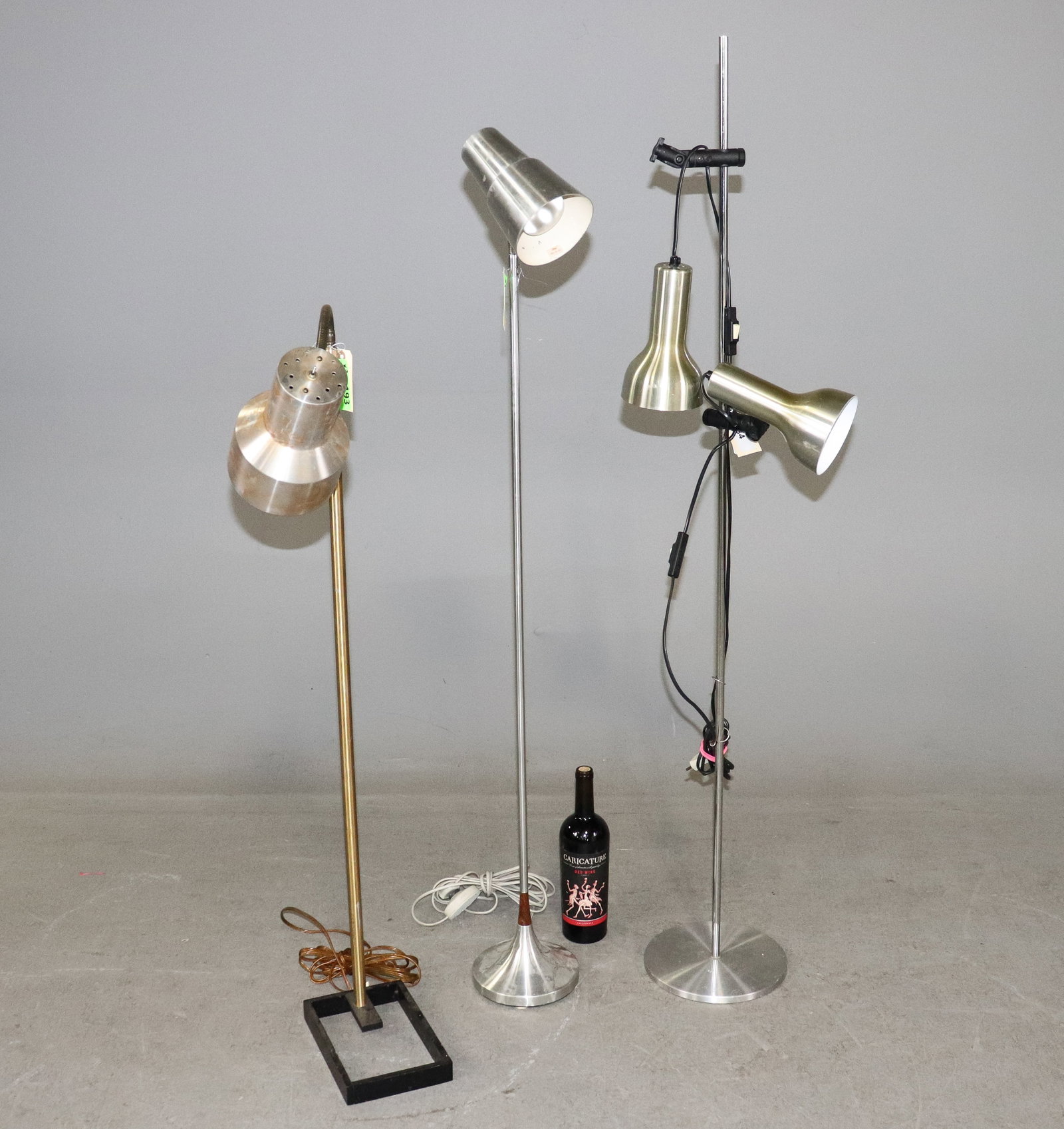 3 Assorted Danish Mid Century Adjustable Floor Lamps: 3 Assorted Danish Mid Century Adjustable Floor Lamps - 55.5 in tall x 9 in diameter