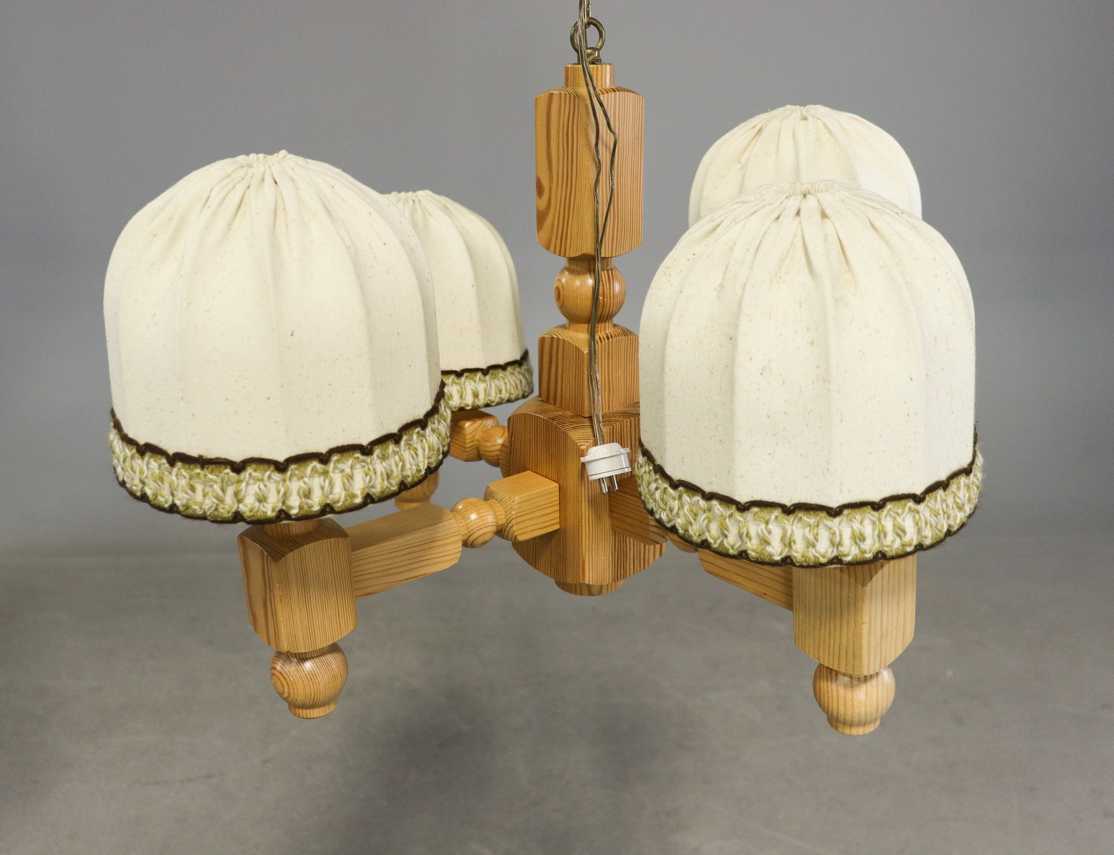 Swedish Pine Chandelier With 4 Shades: Swedish Pine Chandelier With 4 Shades - 15.5 in tall x 23.5 in diameter