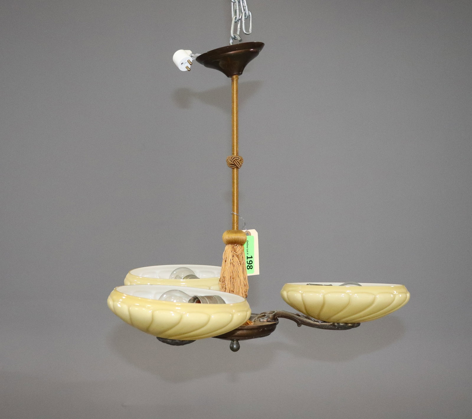 Swedish Art Deco Style 3 Light Chandelier: Swedish Art Deco Style 3 Light Chandelier - 21 in tall x 19.5 in diameter