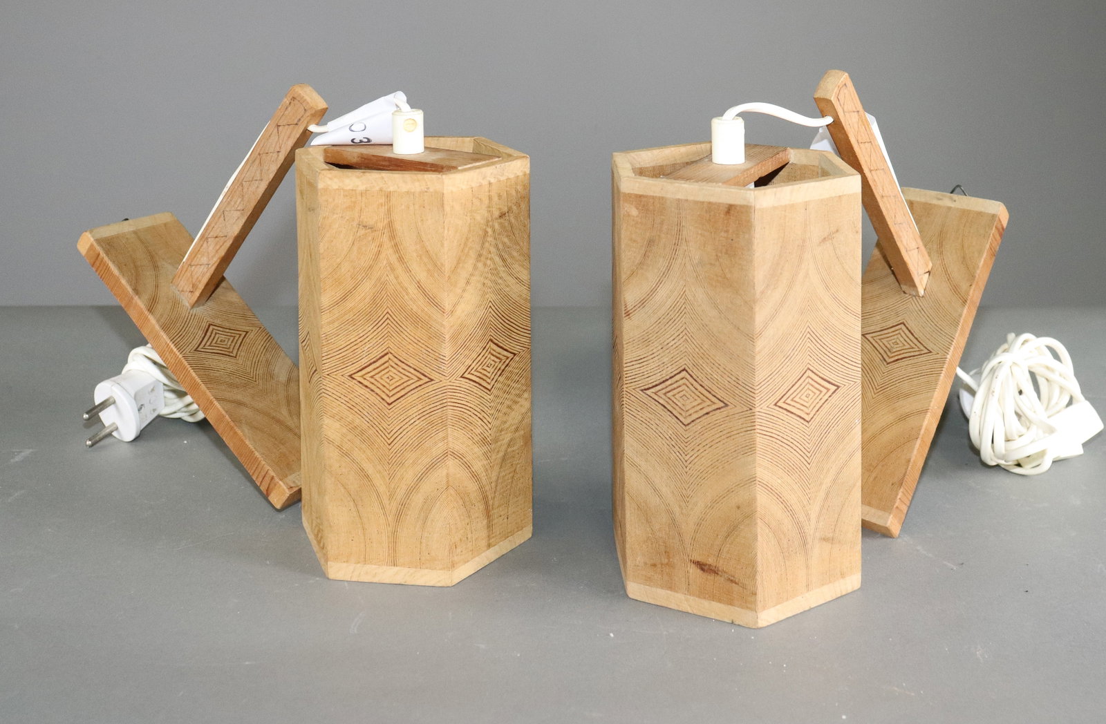 Pair Of Swedish Pine Wall Lamps: Pair Of Swedish Pine Wall Lamps - 13.75 in tall x 4.5 x 9 in diameter