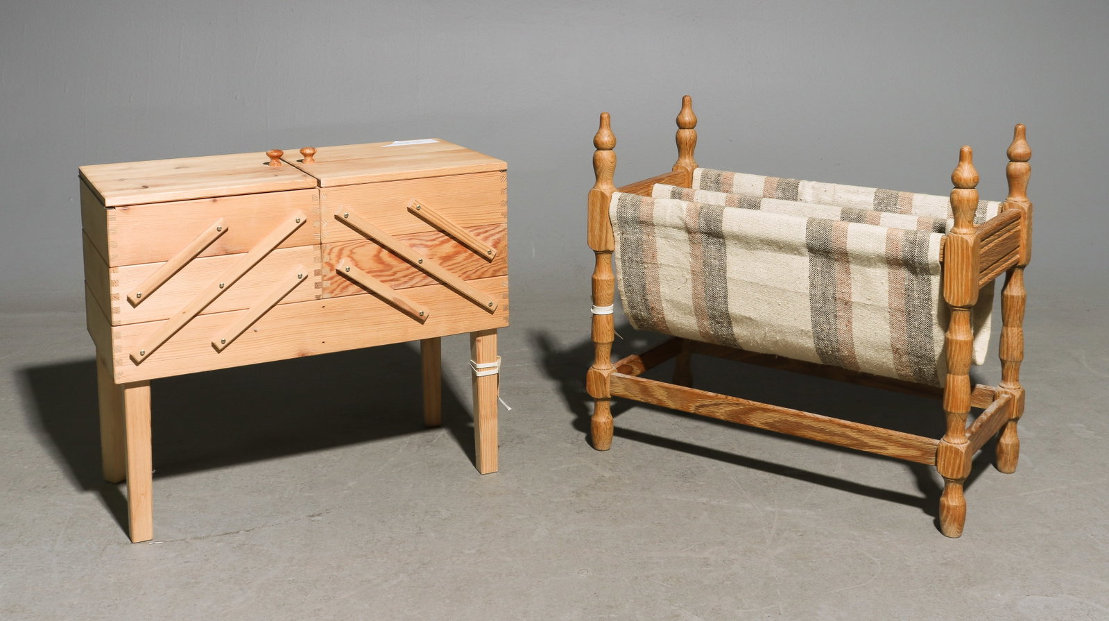 Danish Oak Sewing Box & Magazine Rack: 2pcs - Danish Oak Sewing Box & Magazine Rack - 17 in tall x 19.75 x 10.5 and 19 in tall x 21 x 10.5
