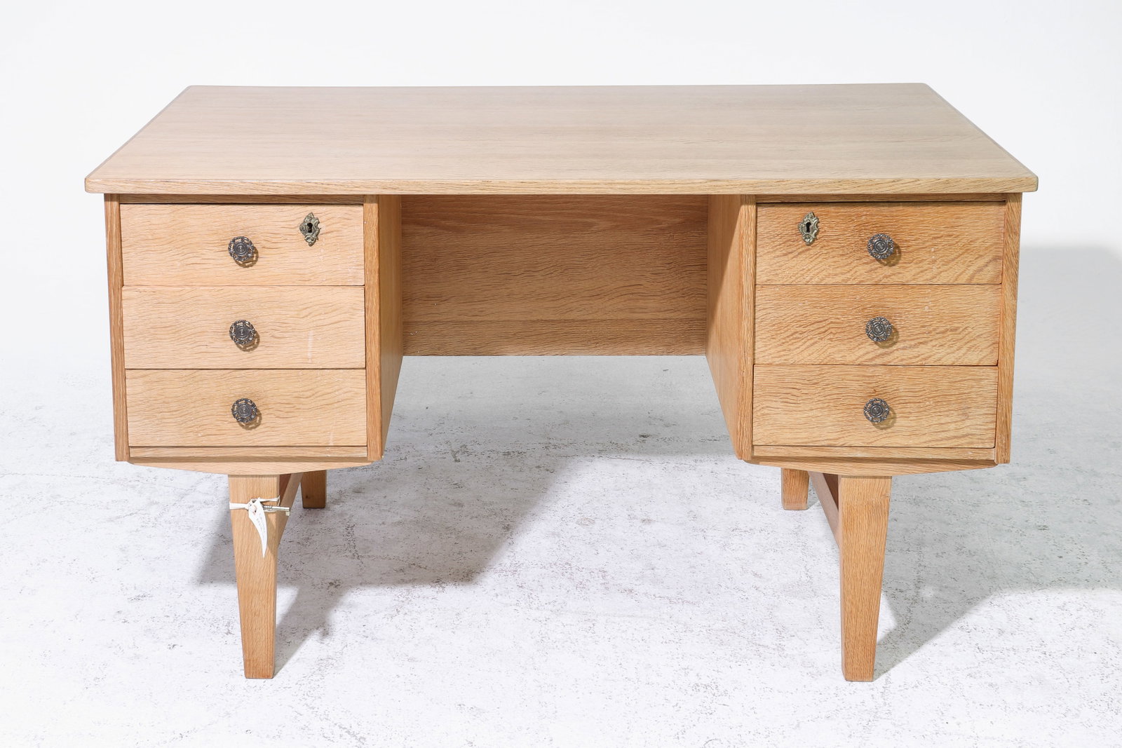 Danish Oak Desk with Six Drawers & Bookshelf Front (1 of 6)