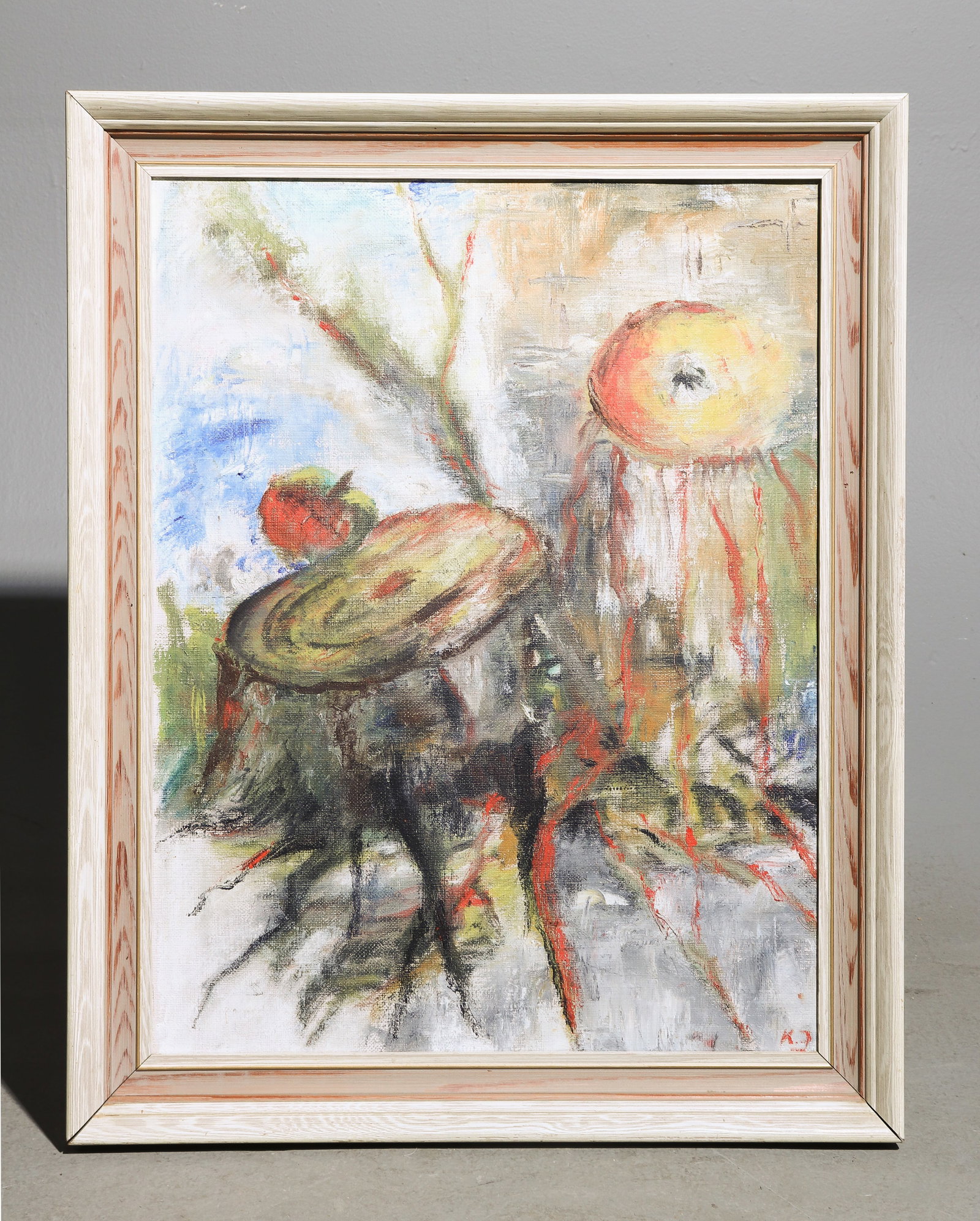 Danish Framed Abstract Still Life on Canvas: Danish Framed Abstract Still Life on Canvas - 28.5 in tall x 23 x 2.5, The work itself is 25 x 19