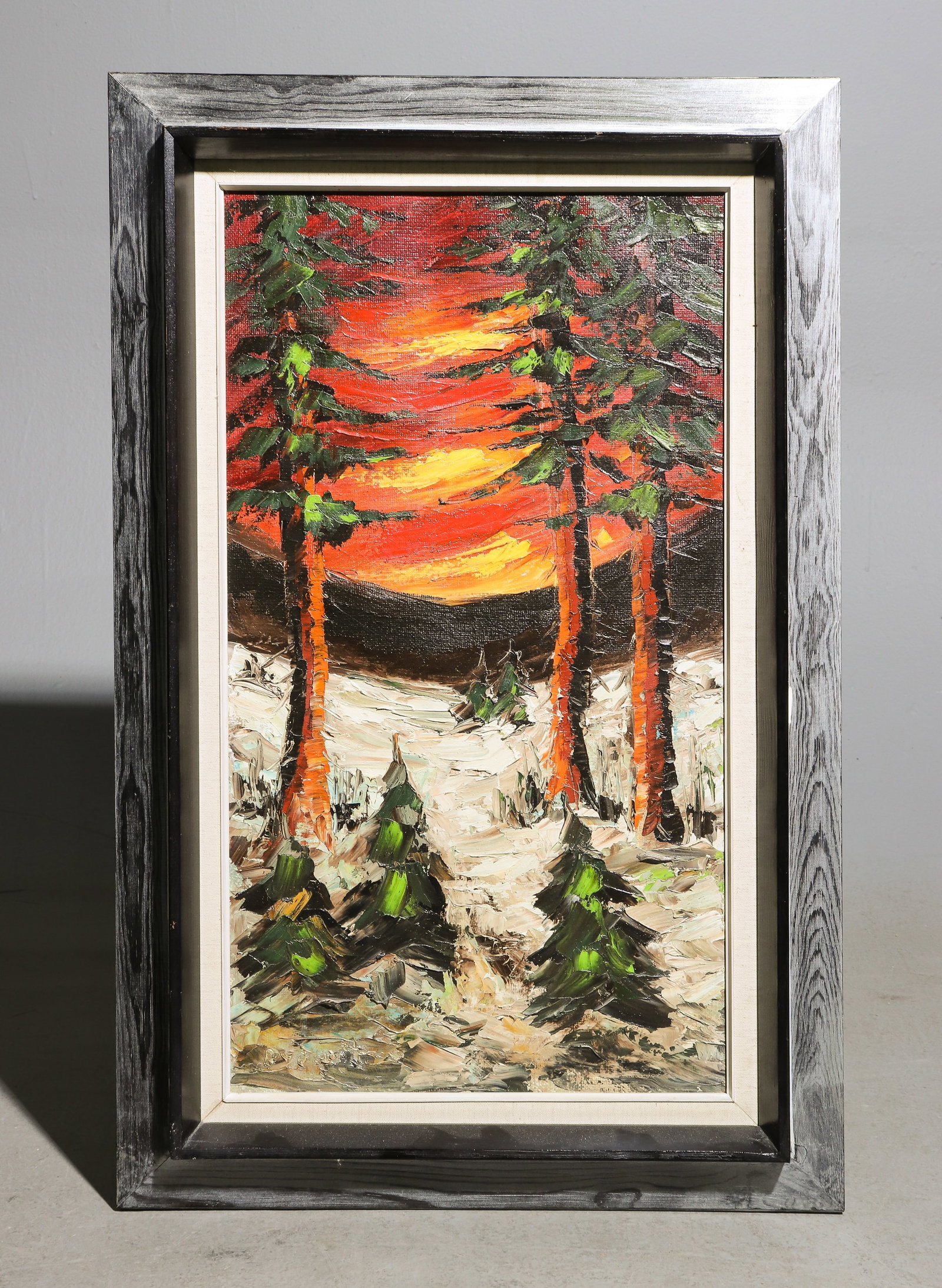 Danish Framed Impressionist Landscape: Danish Framed Impressionist Forest Landscape on Canvas - 32 in tall x 20.5 x 2.5, The work itself is 26 x 14.75