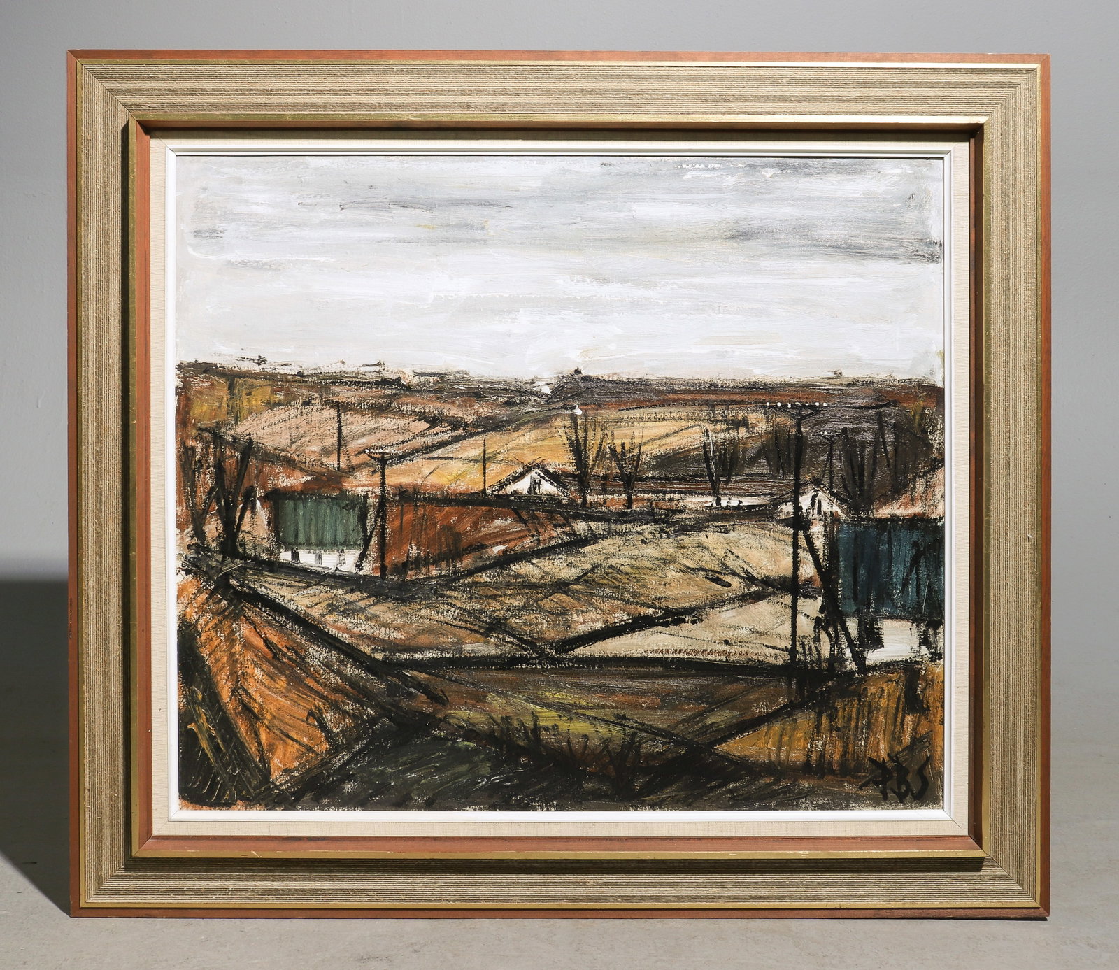 Peder Brondum Sorensen Framed Landscape on Canvas: Framed Peder Brondum Sorensen Framed Landscape on Canvas - 31 in tall x 35 x 1.75, The work itself is 24 x 28