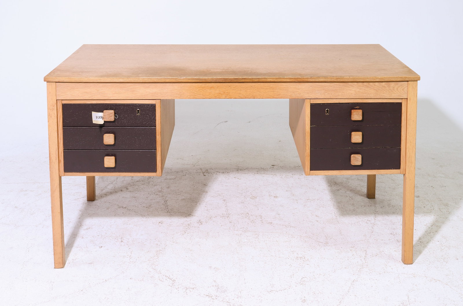 Danish Oak Desk with Six Drawers: Danish Oak Desk with Six Drawers - 28.5 in tall x 53 x 23.5, Kneehole is 25.5 x 20.5