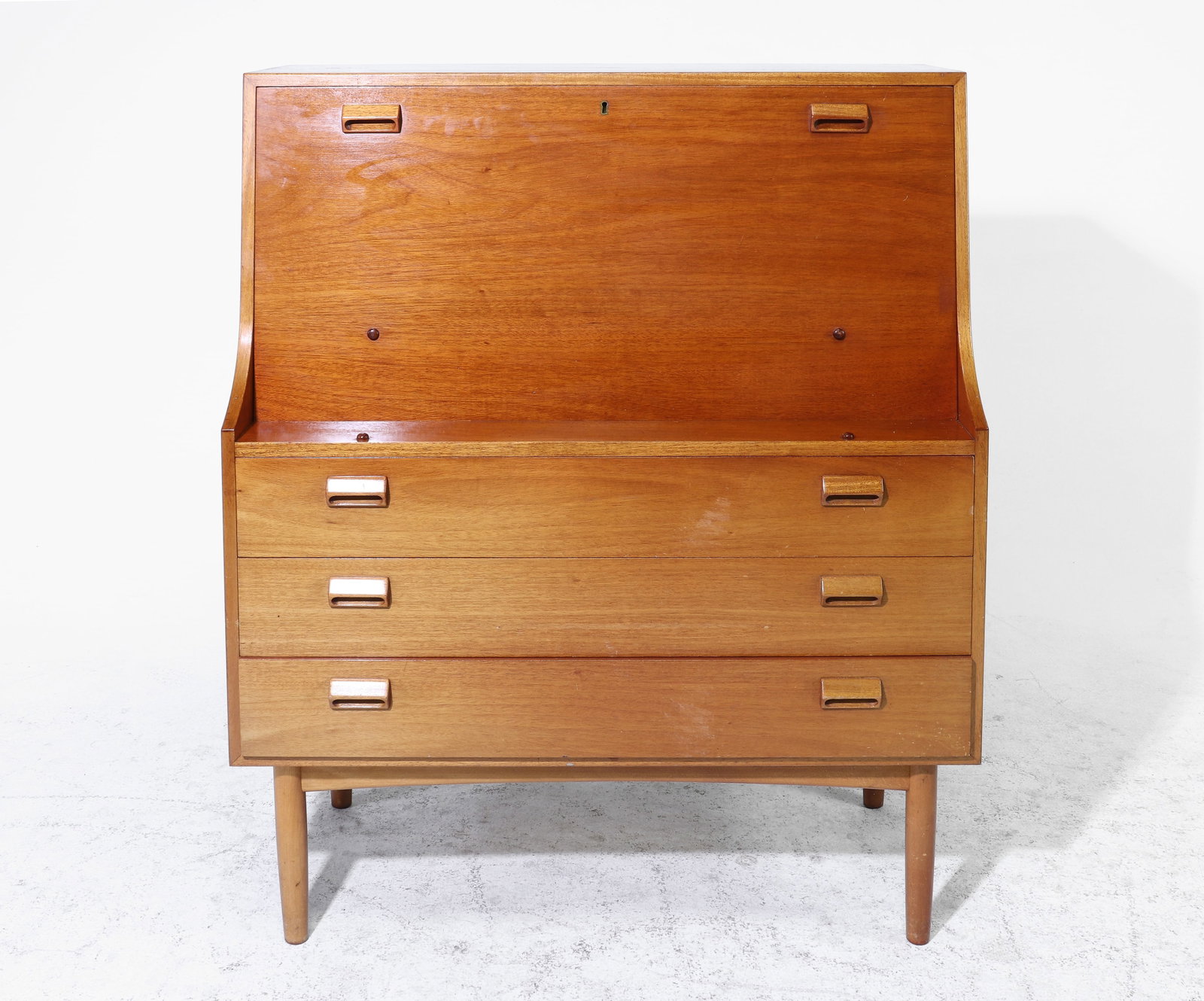 Scandinavian Mid Century Modern Drop Front Desk: Scandinavian Mid Century Modern Drop Front Desk - 47.5 in tall x 39.5 x 18.5