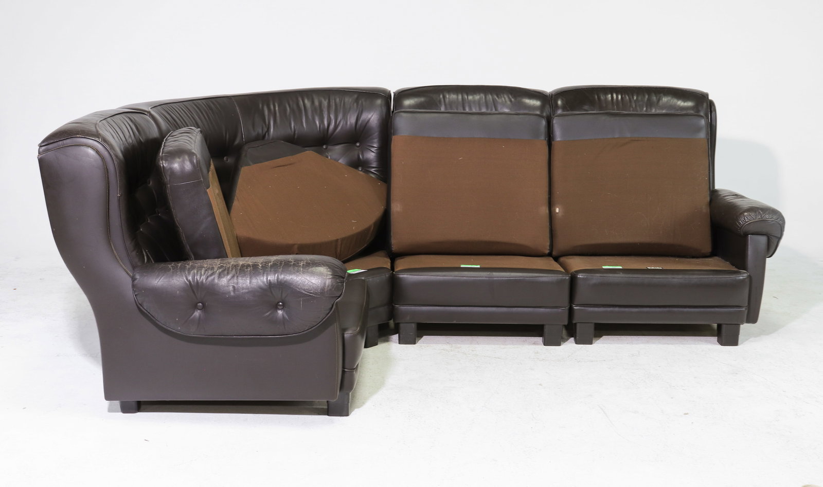 Danish Leather Button Tufted Sectional Sofa - 2