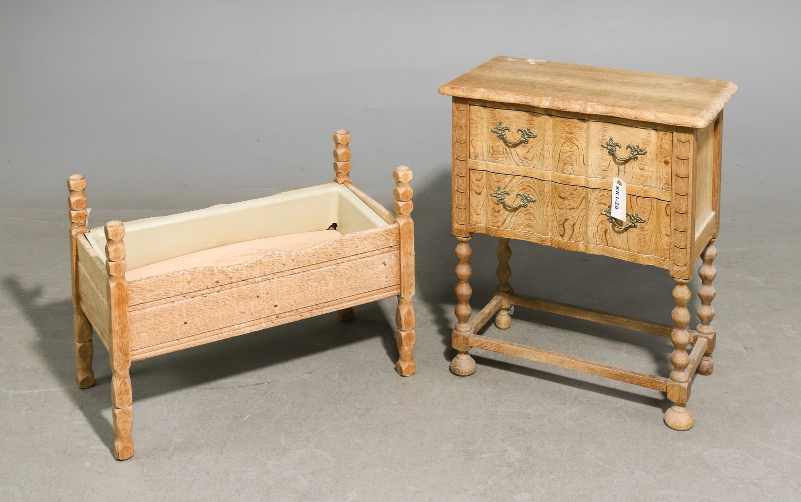 2pcs - Danish Oak Nightstand & Planter (1 of 4)