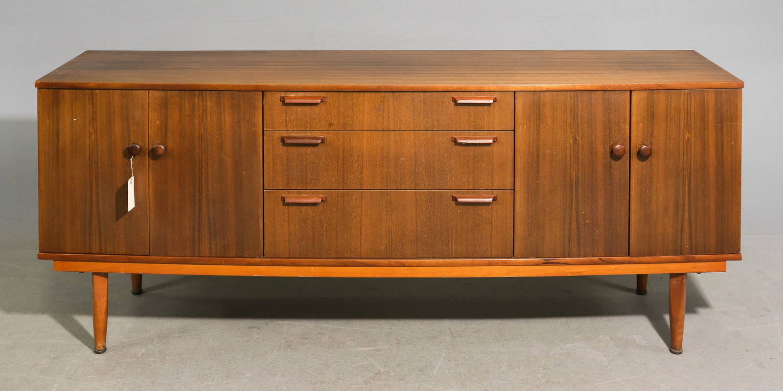 Mid Century Modern Bow Front Sideboard: Danish Modern Style Bow Front Sideboard / Credenza - 29 in tall x 72 x 18