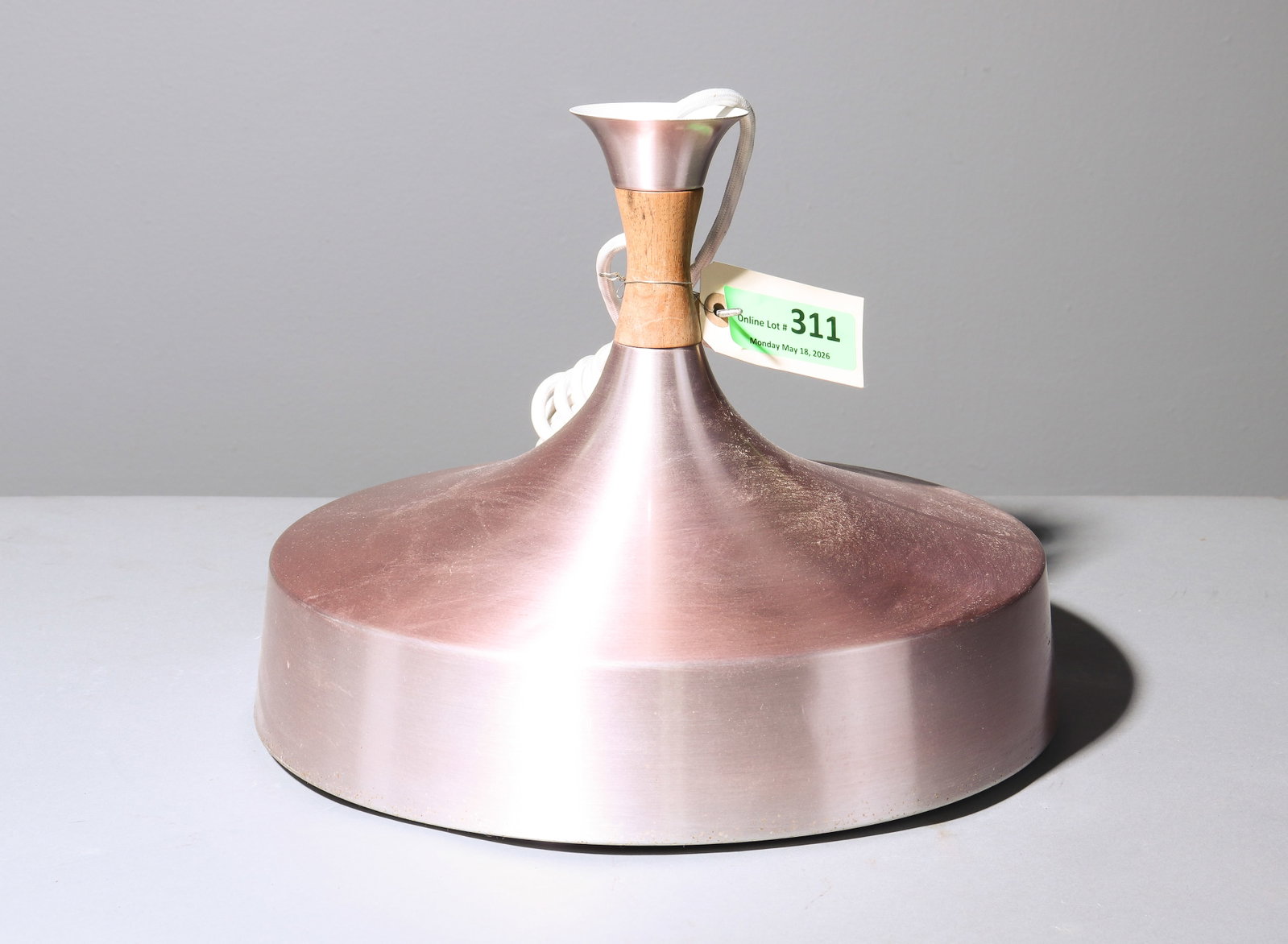 Danish Modern Pink Metal Chandelier: Danish Modern Pink Metal Chandelier - 10.25 in tall x 12.5 inch diameter