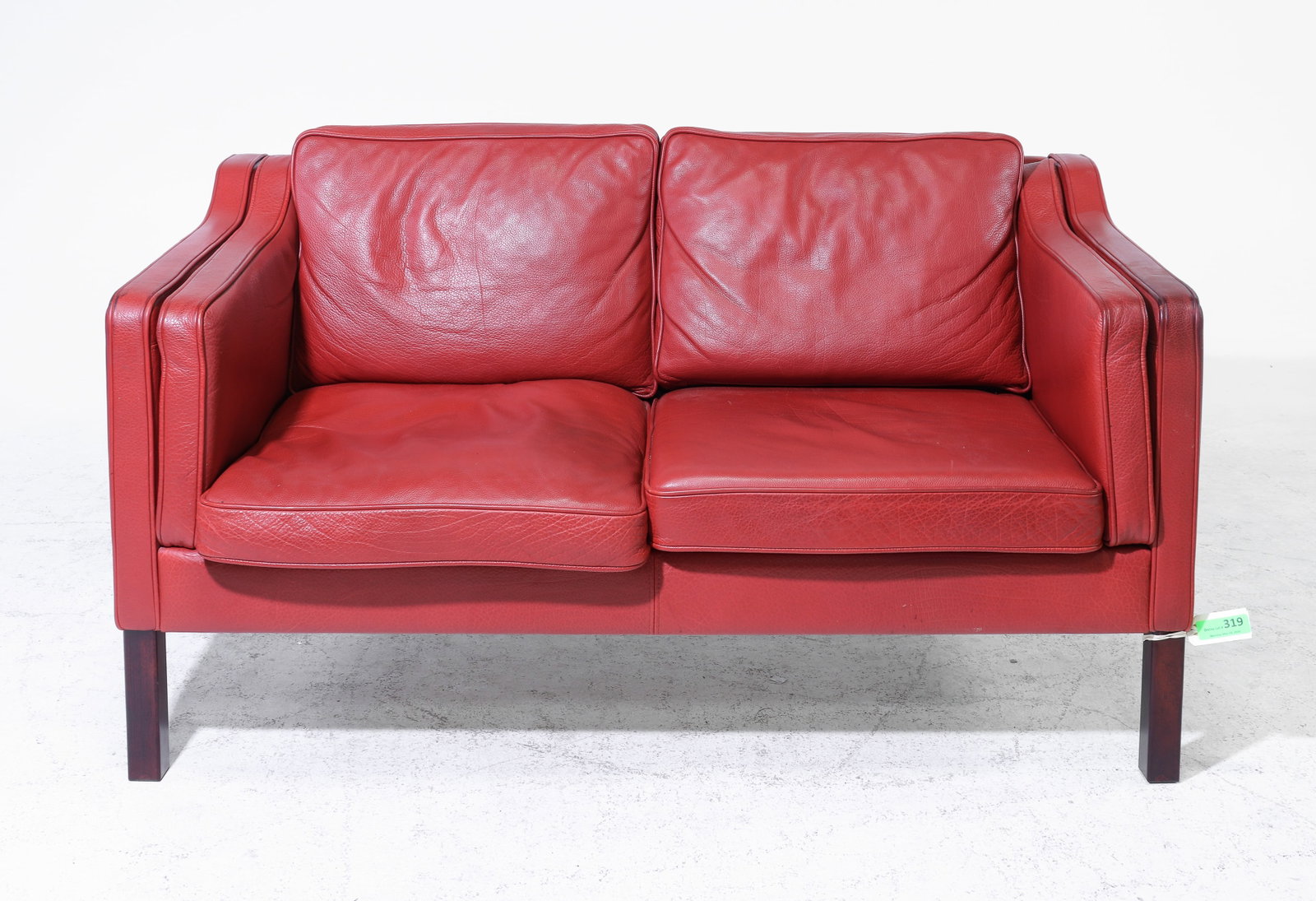 Danish Red Leather Loveseat / Two Seater Sofa (1 of 5)