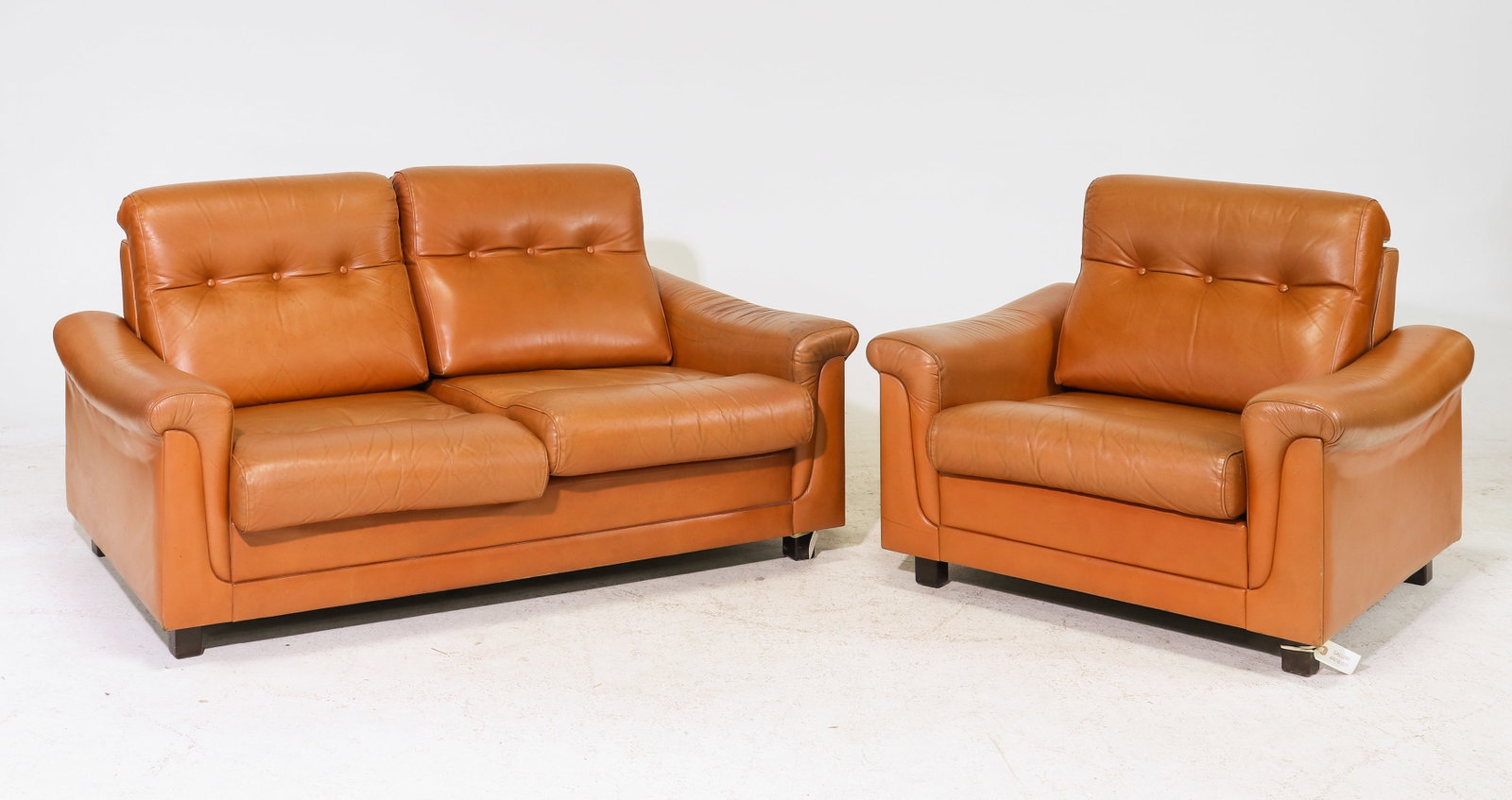 Danish Tan Leather Loveseat & Arm Chair (1 of 3)