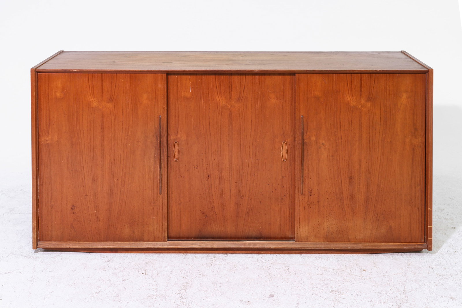 Danish Modern Sliding Door Credenza: Danish Mid Century Modern Sliding Door Credenza / Cabinet - 30.5 x 68 x 16.75