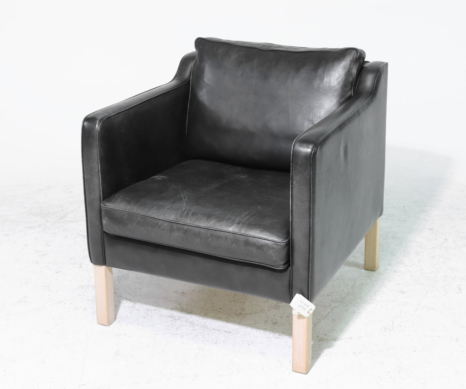 Danish Black Leather Arm Chair: Danish Black Leather Arm Chair - 31 in tall x 28 x 33 with a seat height of 16.5 inches