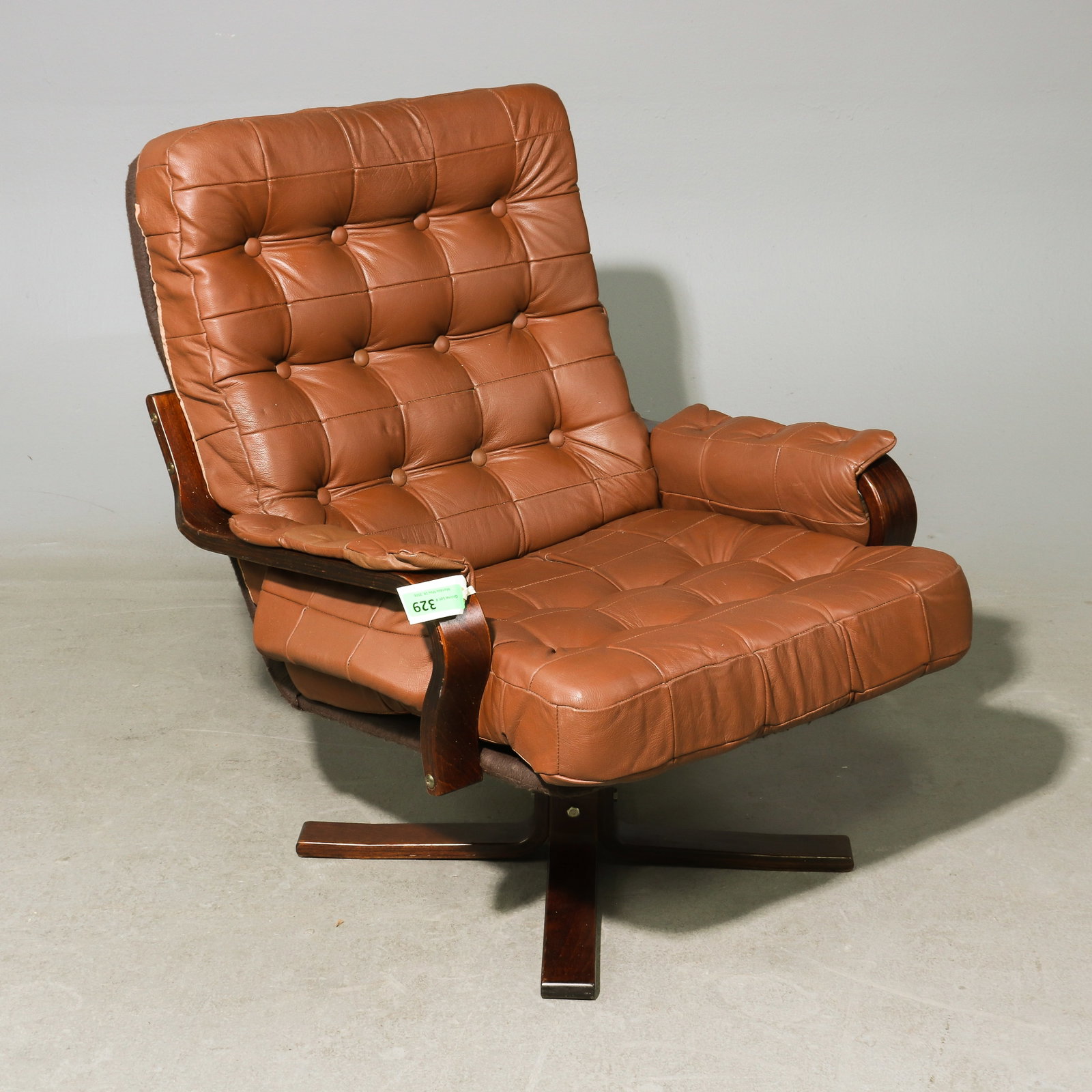Danish Button Tufted Brown Leather Arm Chair: Danish Button Tufted Brown Leather Arm Chair - 33 in tall x 27.5 x 37 with a seat height of 17 inches