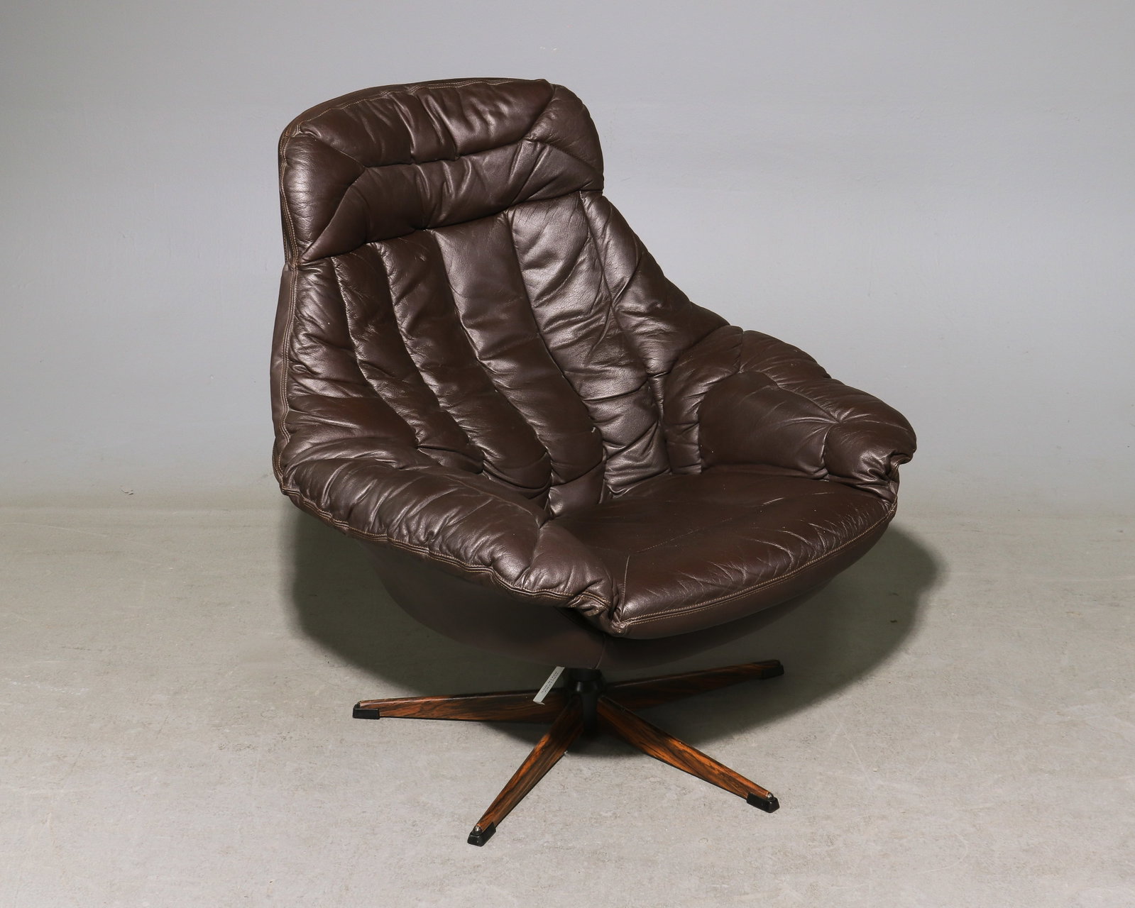 Danish Dark Brown Leather Arm Chair: Danish Dark Brown Leather Arm Chair - 35.5 in tall x 33.5 x 33 with a seat height of 16.5 inches