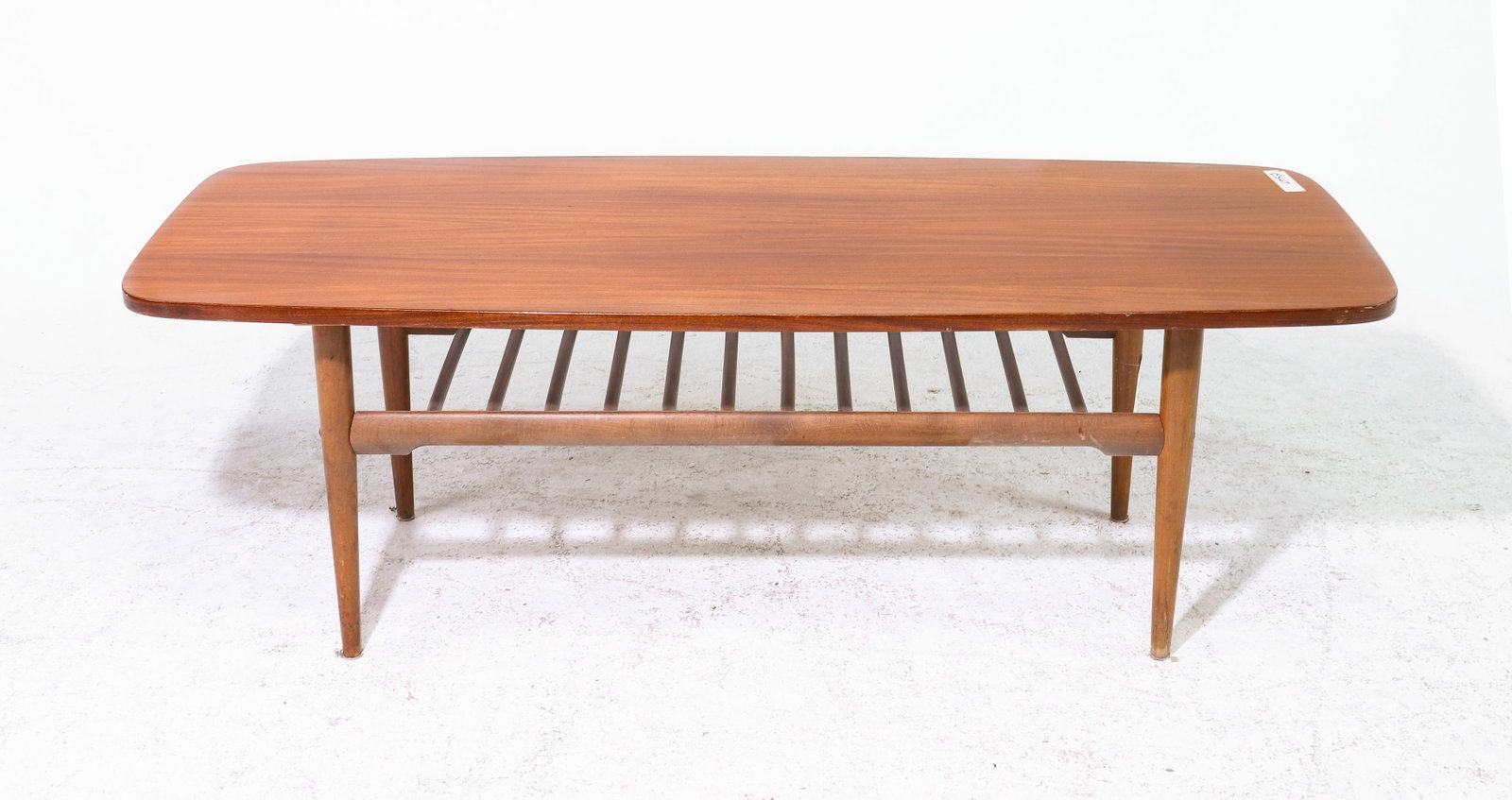 Mid Century Modern Coffee Table with Shelf: Danish Modern Style Coffee Table with Magazine Shelf - 18 in tall x 54 x 19.75