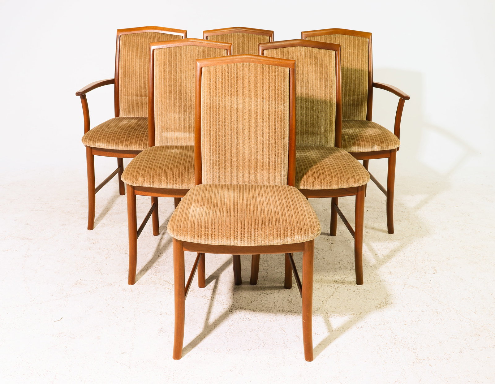Mid Century Modern Set of Six Dining Chairs: Danish Modern Style Set of Six Dining Chairs - Arm chairs 36 in tall x 22 x 22 each with a seat height of 18 inches, Side Chairs are 36 in tall x 20 x 22 each with a seat height of 18 inches