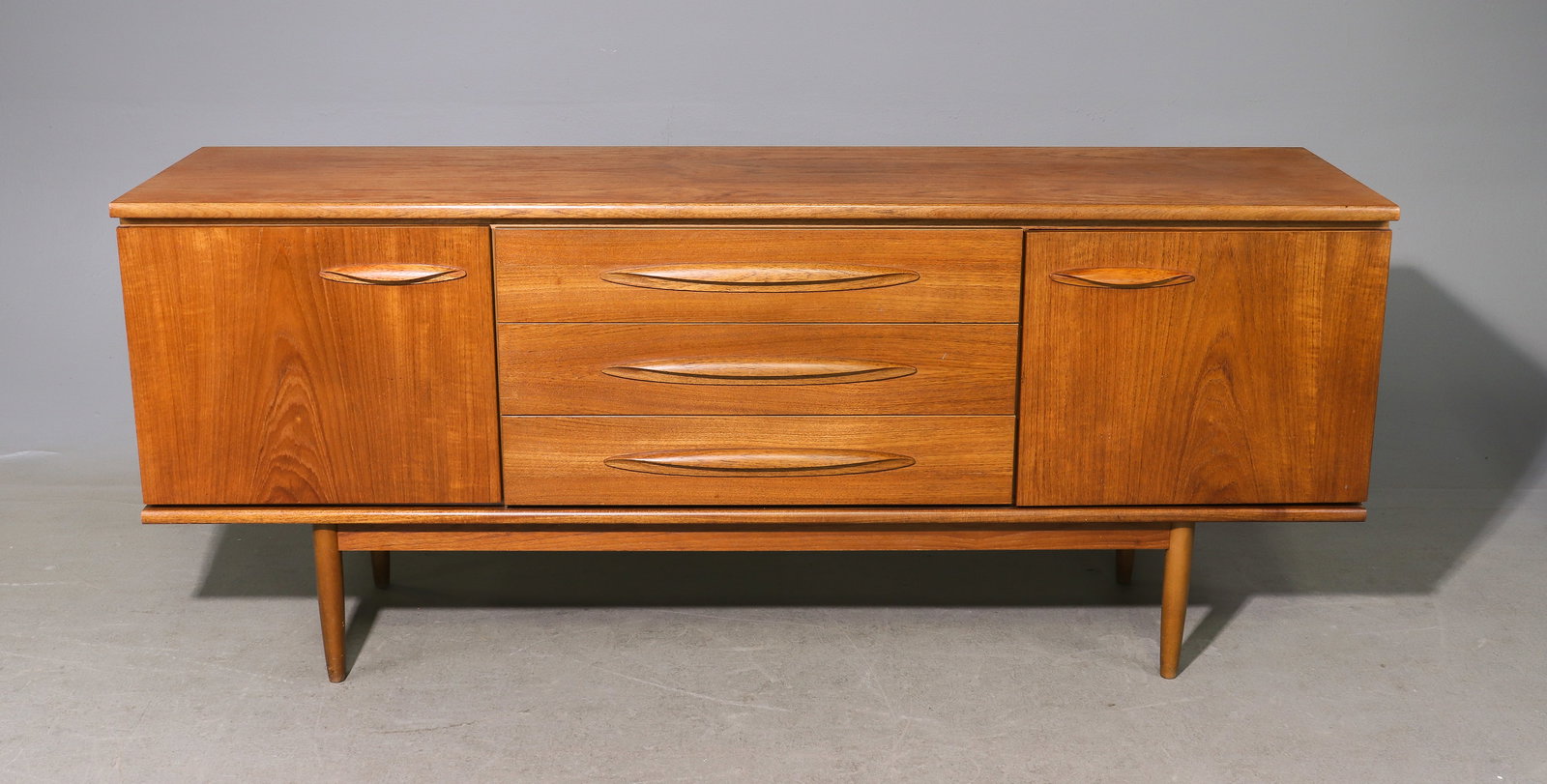 Mid Century Modern Sideboard with Folded Handles: Danish Modern Style Sideboard / Credenza with folded handles - 30.5 in tall x 72 x 19