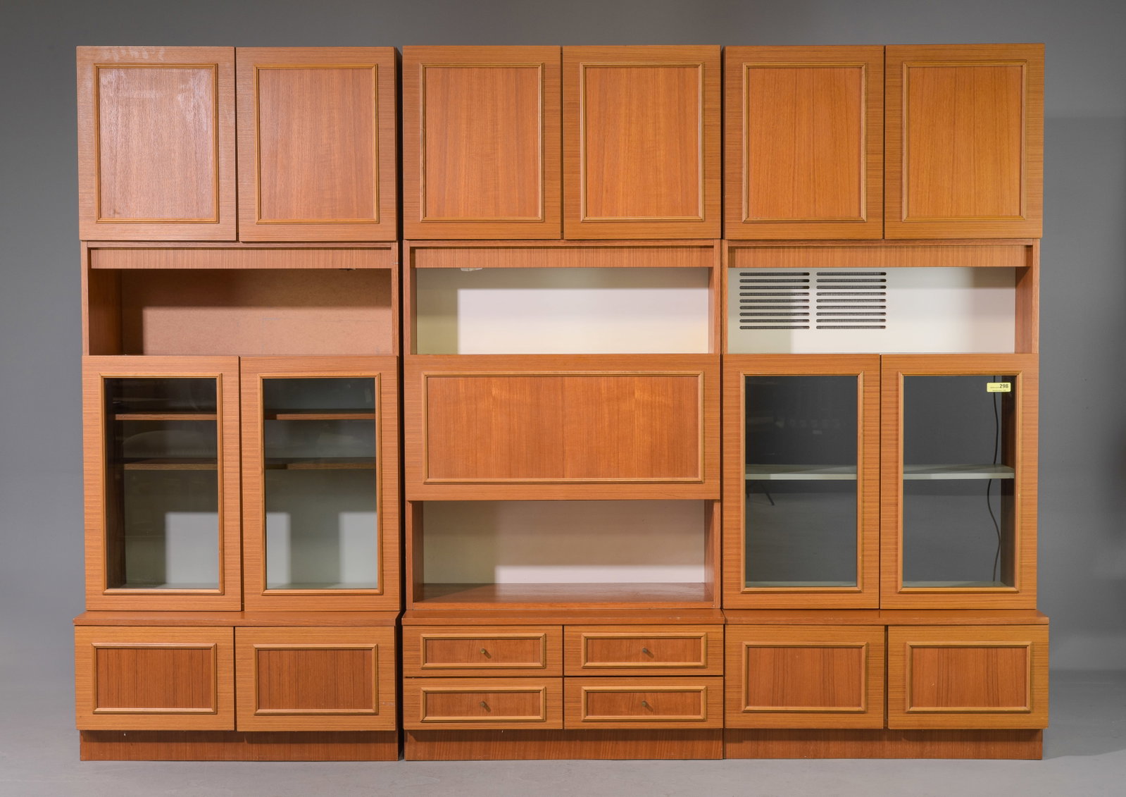 Mid Century Modern Large 3-Part Wall Unit / Cabinet: Danish Modern Style 3-Part Modular Wall Unit / Cabinet - 80.25 in tall x 109 inches and the depth is 22 inches - This will break down for easier transport - this matches lot 300