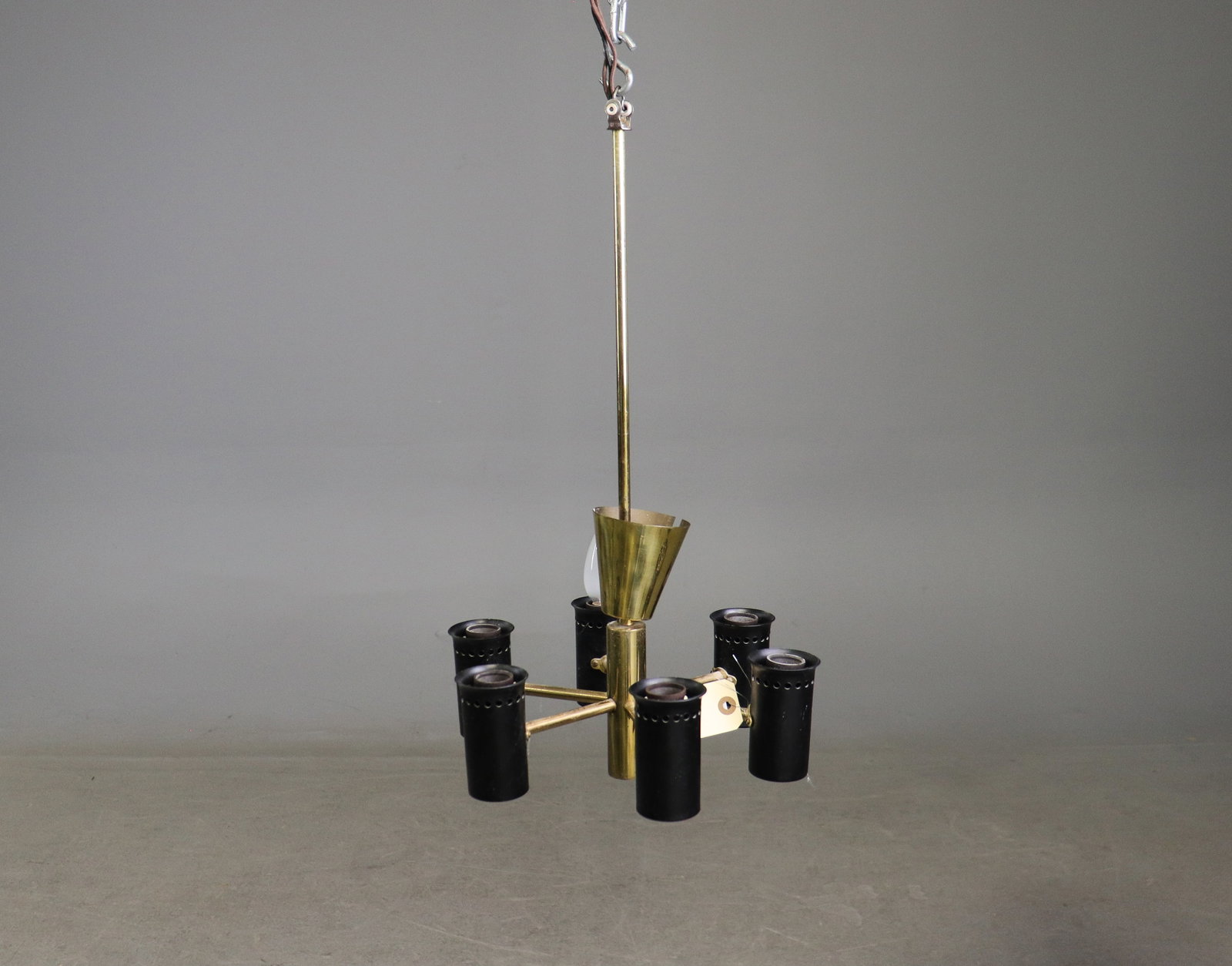 Danish Modern Style 6 Lights Brass Chandelier: Danish Modern Style 6 Lights Brass Chandelier - 21 in tall x 13 x 13