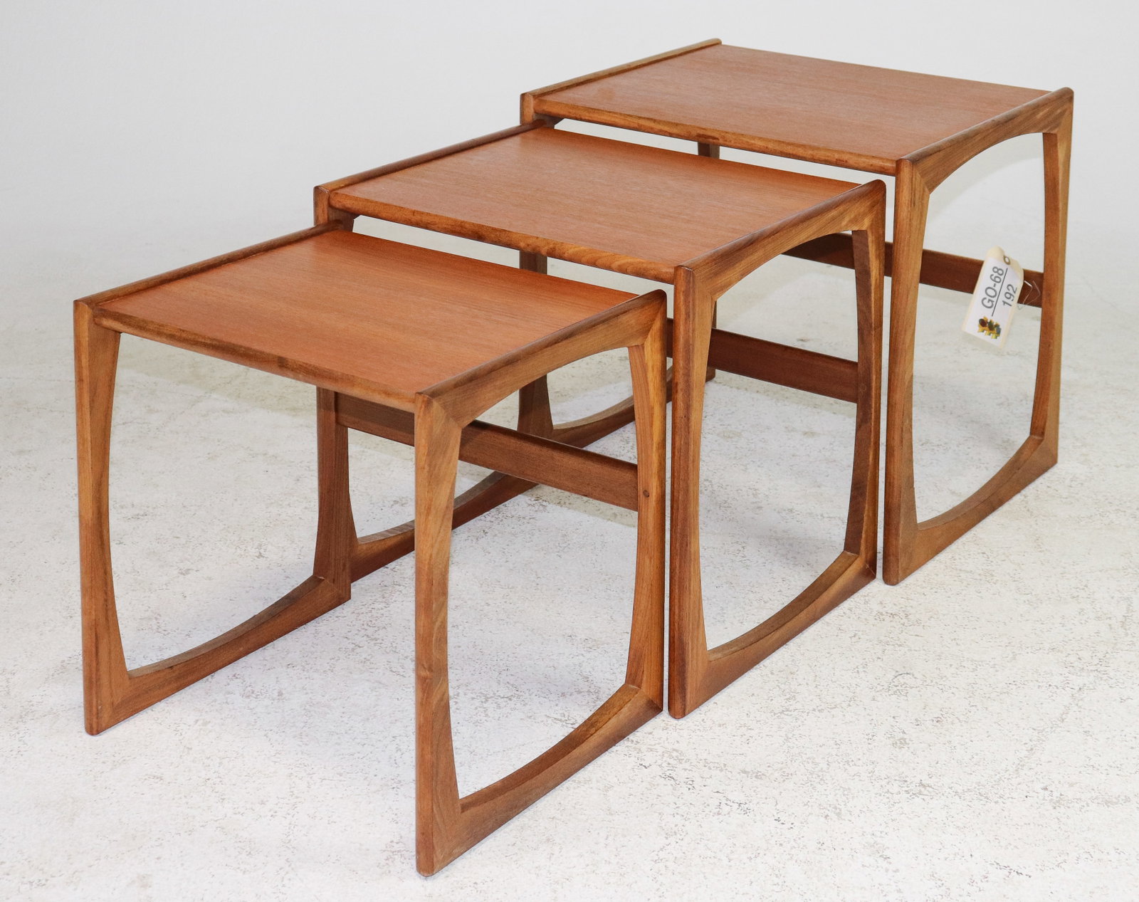 Mid Century Modern Quadrille Nest of 3 Tables: This Danish Modern Style Nest is British and made by Mid Century Modern Furniture Maker G Plan ( Gplan ) it stacks to make a bookcase as well. - 19 in tall x 21 x 17, 18 in tall x 19 x 15 and 17 in