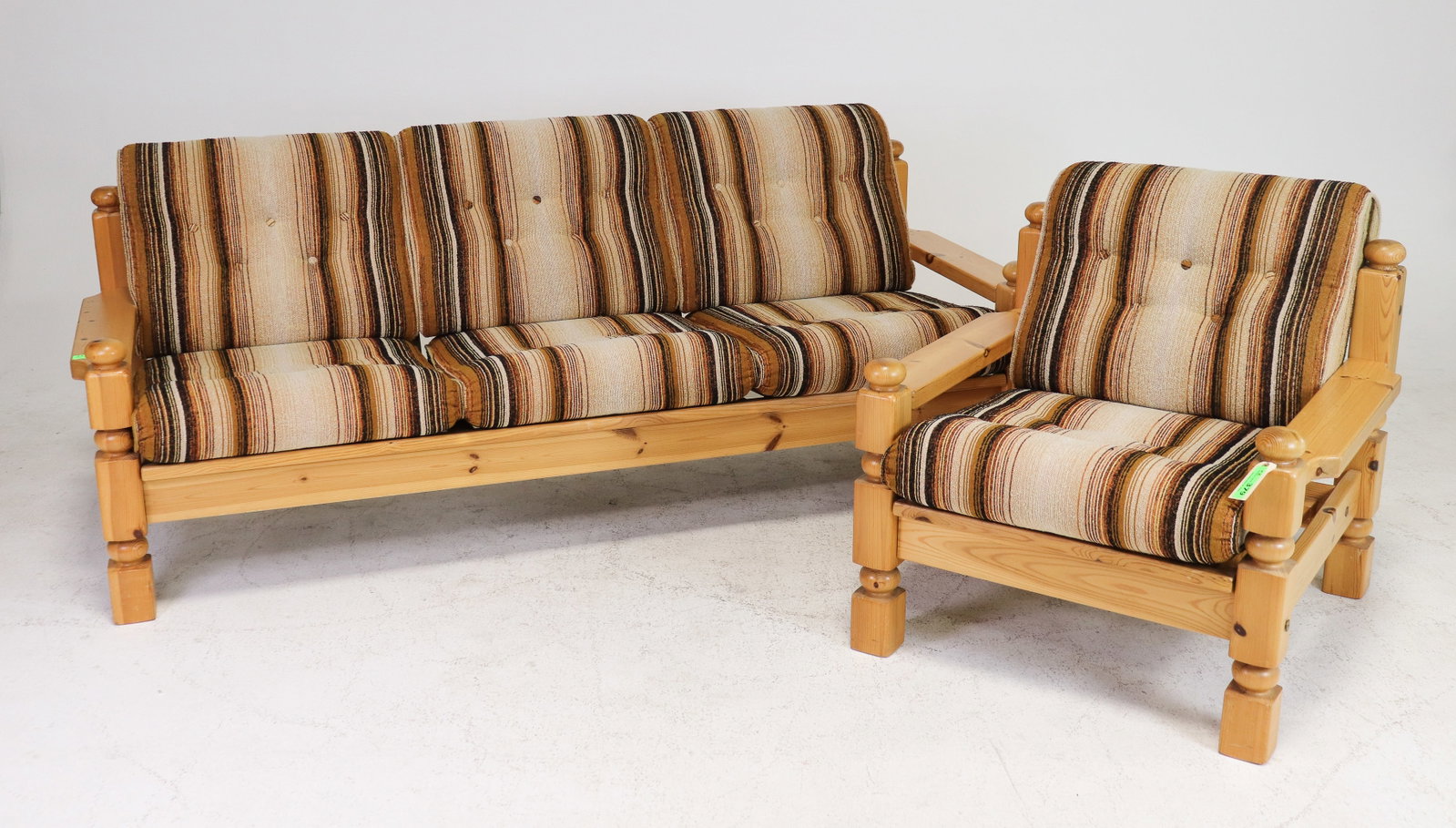 Swedish Pine Two Seater Sofa & Arm Chair: Swedish Pine Two Seater Sofa / Loveseat & Arm Chair - 32 in tall x 56.5 x 33 with a seat height of 17 inches and 31 in tall x 32.5 x 34 with a seat height of 17 inches