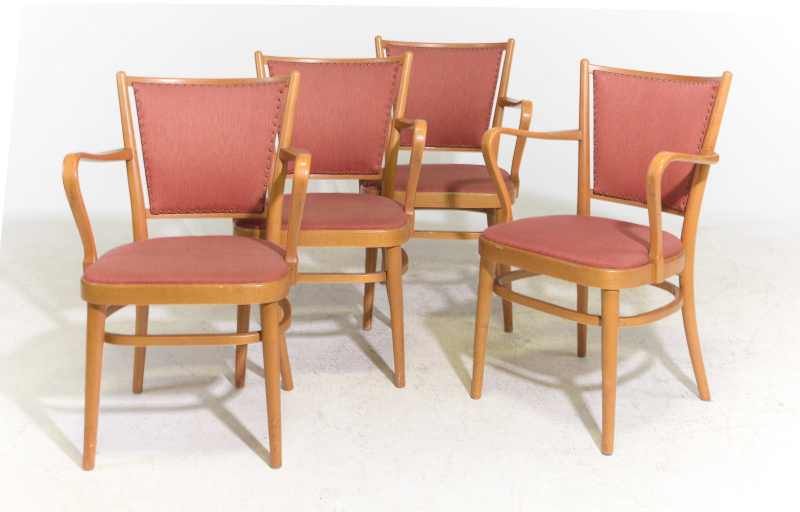 Swedish Modern Set of 4 Beech Wood Arm Chairs: Swedish Modern Set of 4 Beech Wood Arm Chairs - 33.5 in tall x 23 x 19 each with a seat height of 17.5 inches