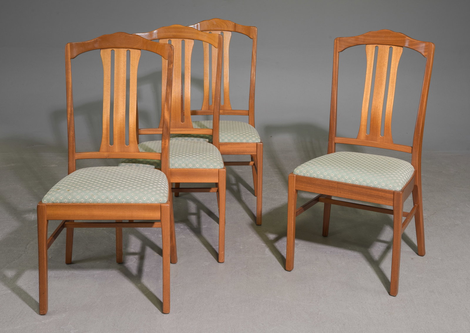 4 Mid Century High Back Dining Chairs By Nathan: This set of Danish Modern Style Teak Dining chairs is made by Mid Century Modern Furniture Maker Nathan. 40 in tall x 19 x 17.5, seat height is 17.5 inches