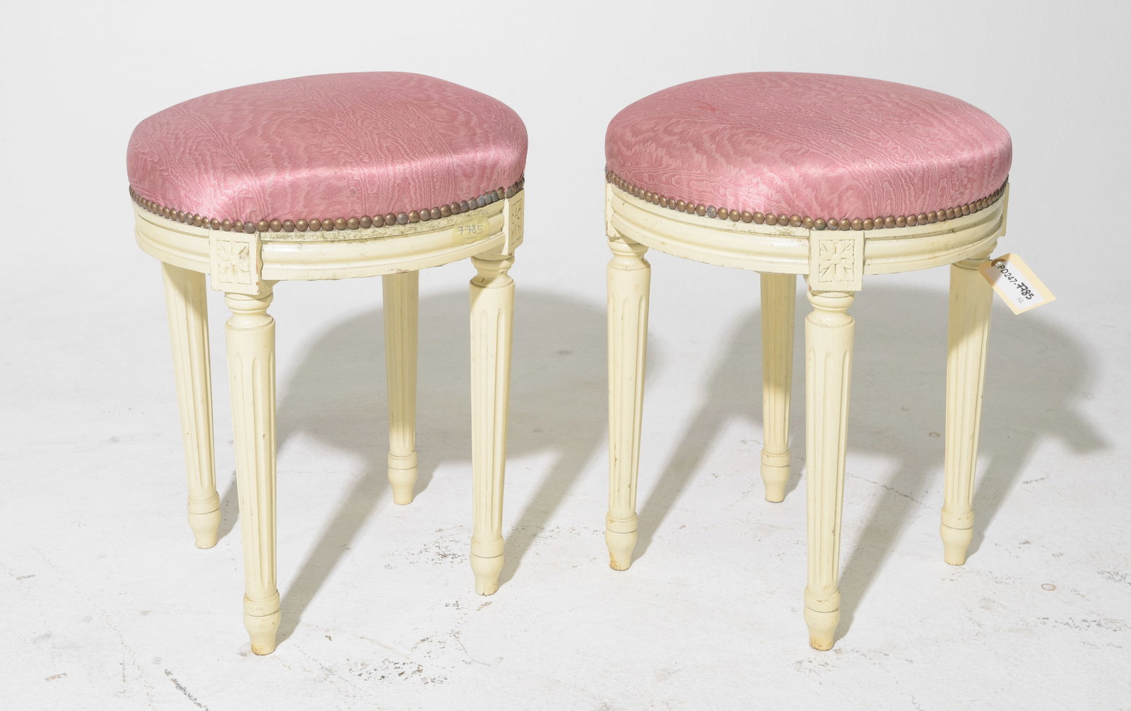 Louis XVI Style Pair of Painted Upholstered Stools (1 of 3)