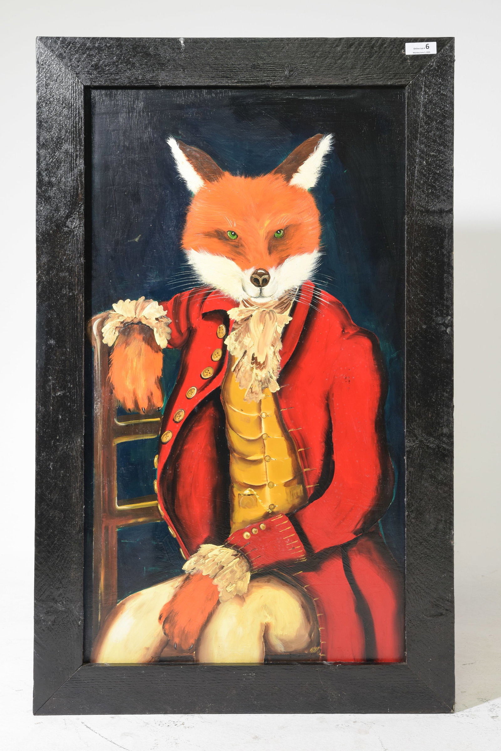 Debonair Large Hand Painted Fox Portrait: Debonair Large Hand Painted Fox Portrait - 58 in tall x 36 x 1.5