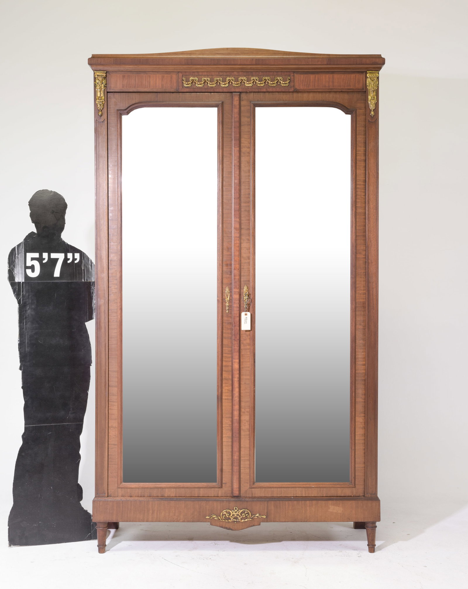 Louis XVI Style Double Mirror Door Armoire: French Louis XVI Style Double Mirror Door Mahogany Armoire with Gilded Ormolu Accents - 90 in tall x 50.5 x 17