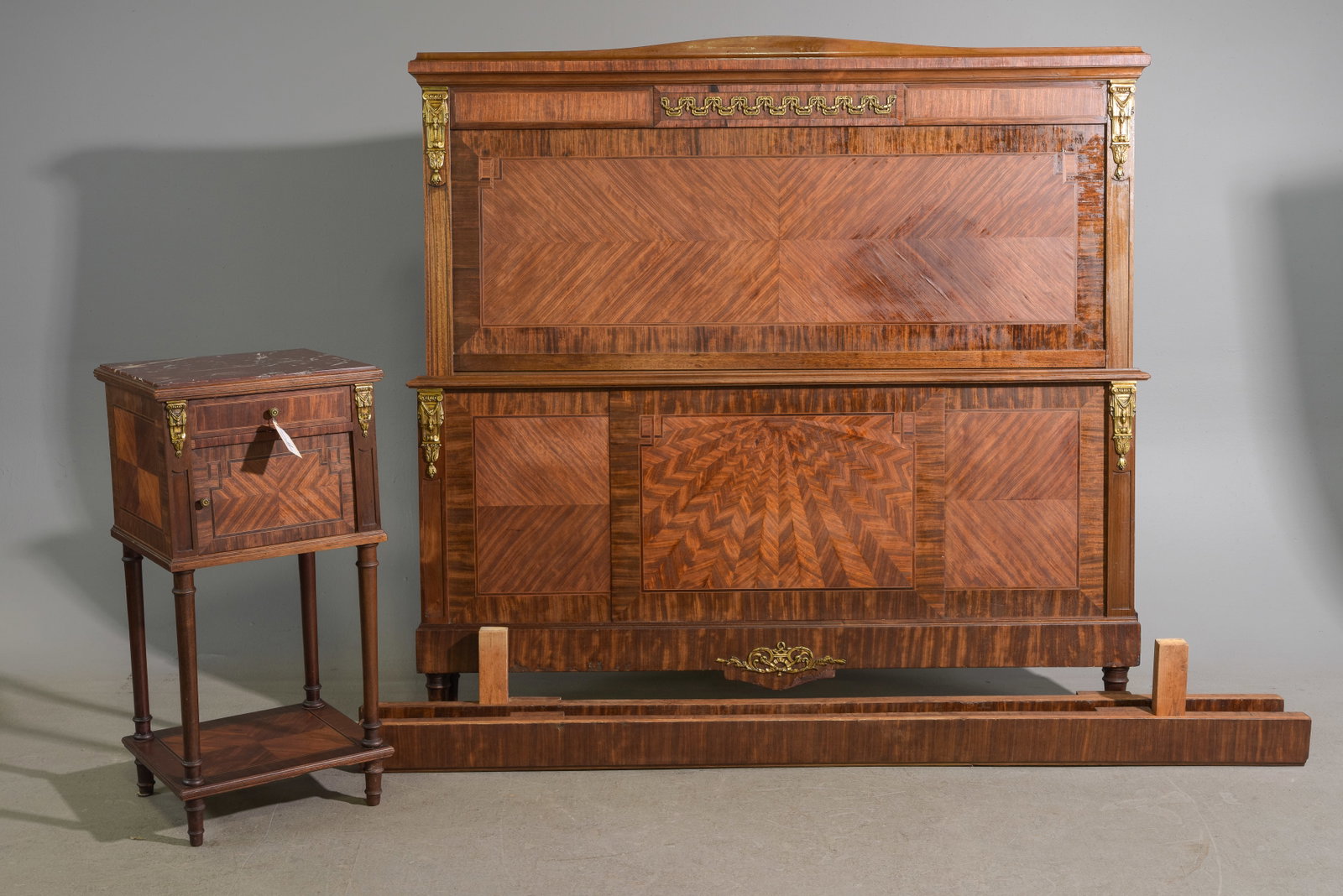 Louis XVI Style Mahogany Bed with Rails & Nightstand (1 of 6)