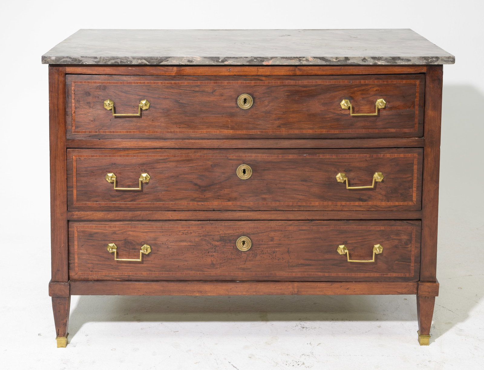 Louis XVI Style Grey Marble Top Walnut Chest (1 of 7)