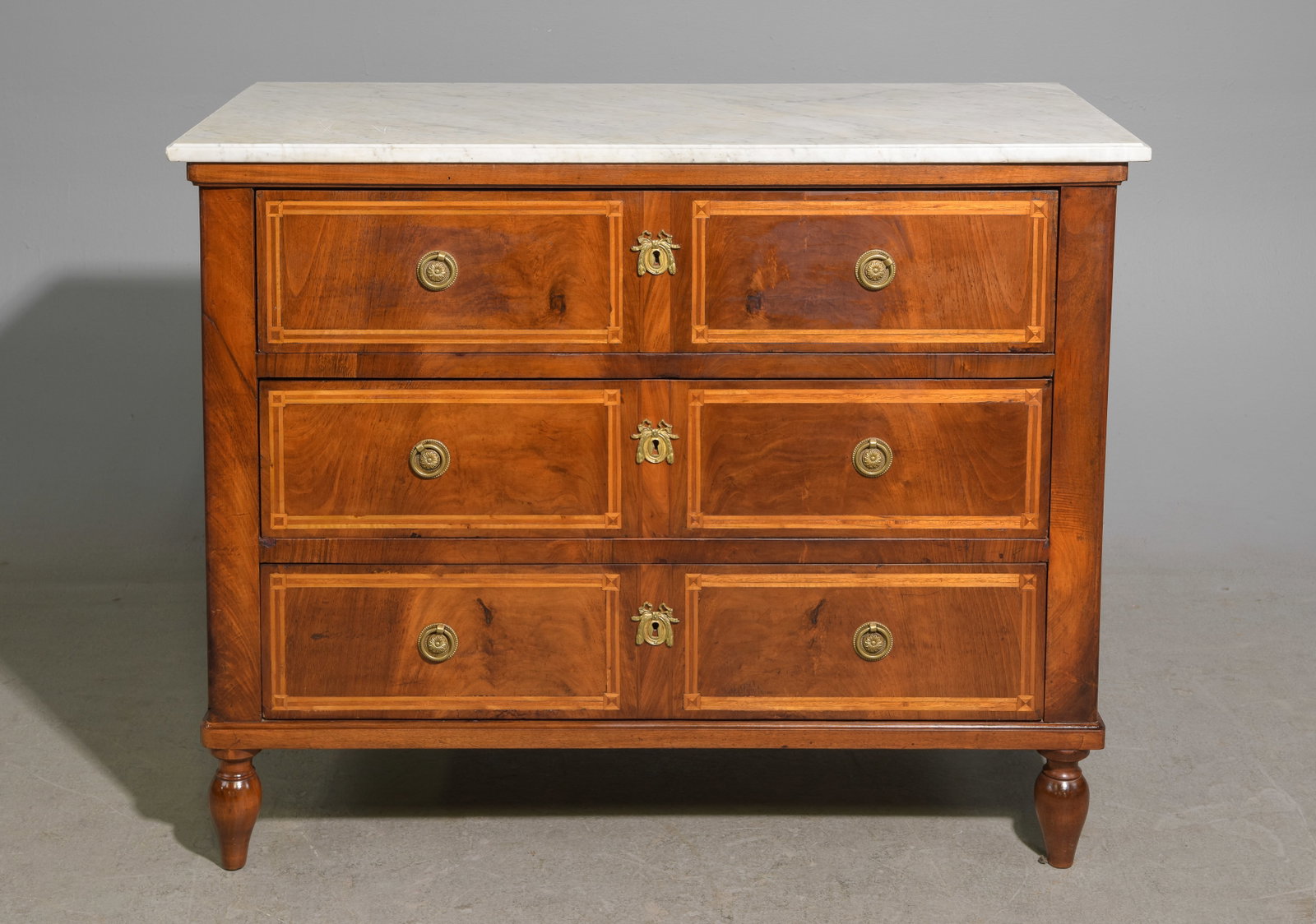 French Marble Top Three Drawer Walnut Chest (1 of 5)