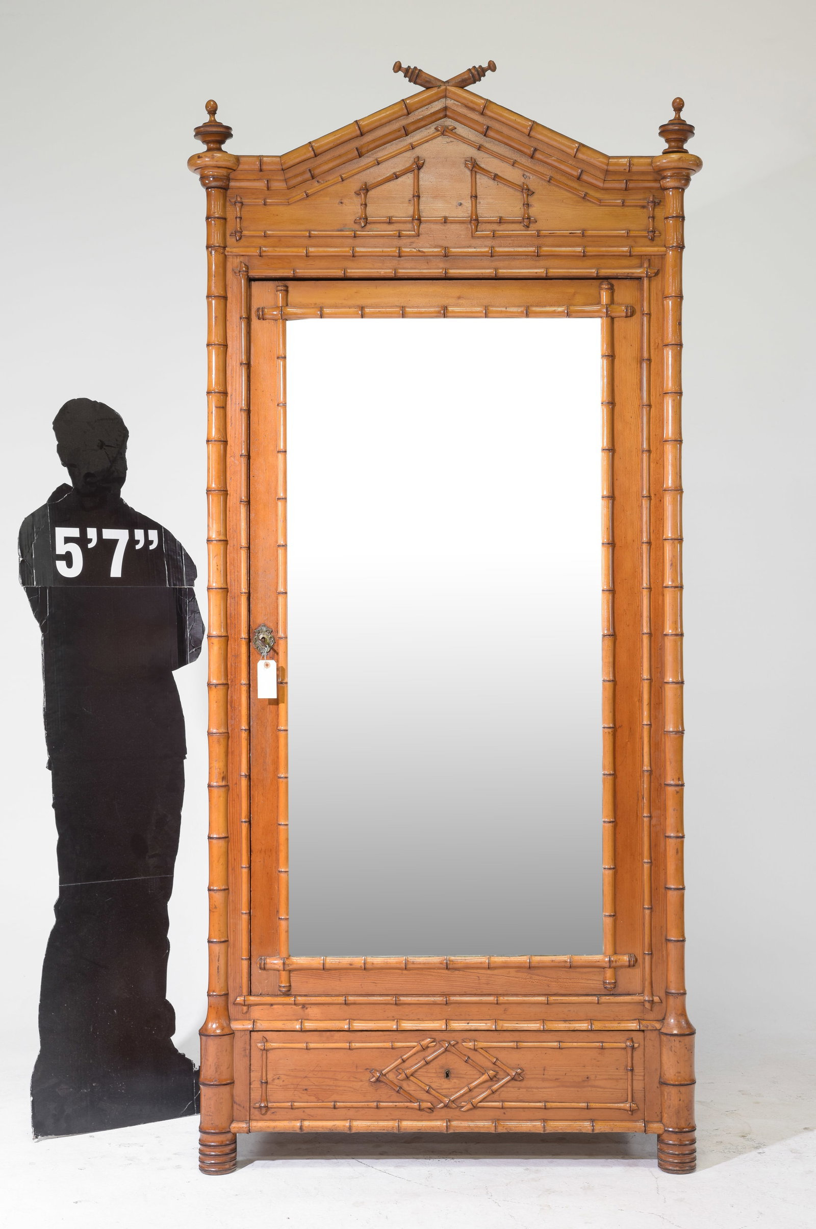 Faux Bamboo Mirror Door Armoire: Faux Bamboo Mirror Door Pine & Cherry Wood Armoire - 93 in tall x 42 x 19