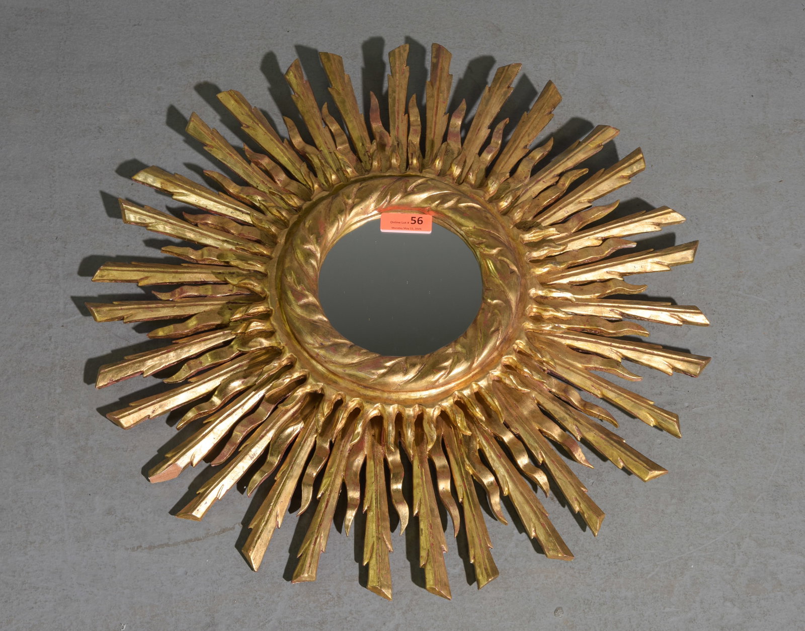 Spanish Gold Gilt Double Burst Framed Large Mirror: Spanish Gold Gilt Double Burst Framed Large Mirror - 33 inch diameter by 4 inch depth