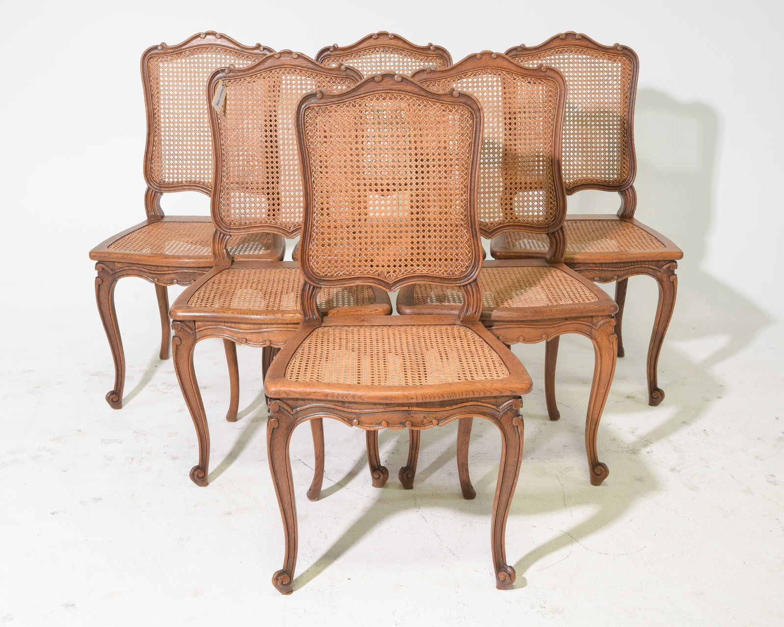 Louis XV Style Set of 6 Walnut Caned Chairs: French Louis XV Style Set of 6 Walnut Caned Dining Chairs - 38 in tall x 20 x 21 each with a seat height of 18 inches