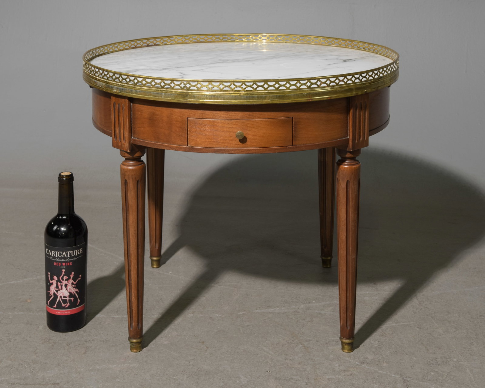 Louis XVI Style White Marble Top Boulotte Table: French Louis XVI Style White Marble Top Boulotte Table - 24 in tall x 24.25 inch diameter