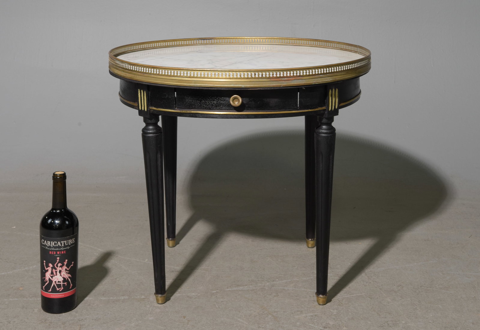 Louis XVI Style Painted Boulotte Table: French Louis XVI Style White Marble Top Painted Boulotte Table - 24 in tall x 24.25 inch diameter