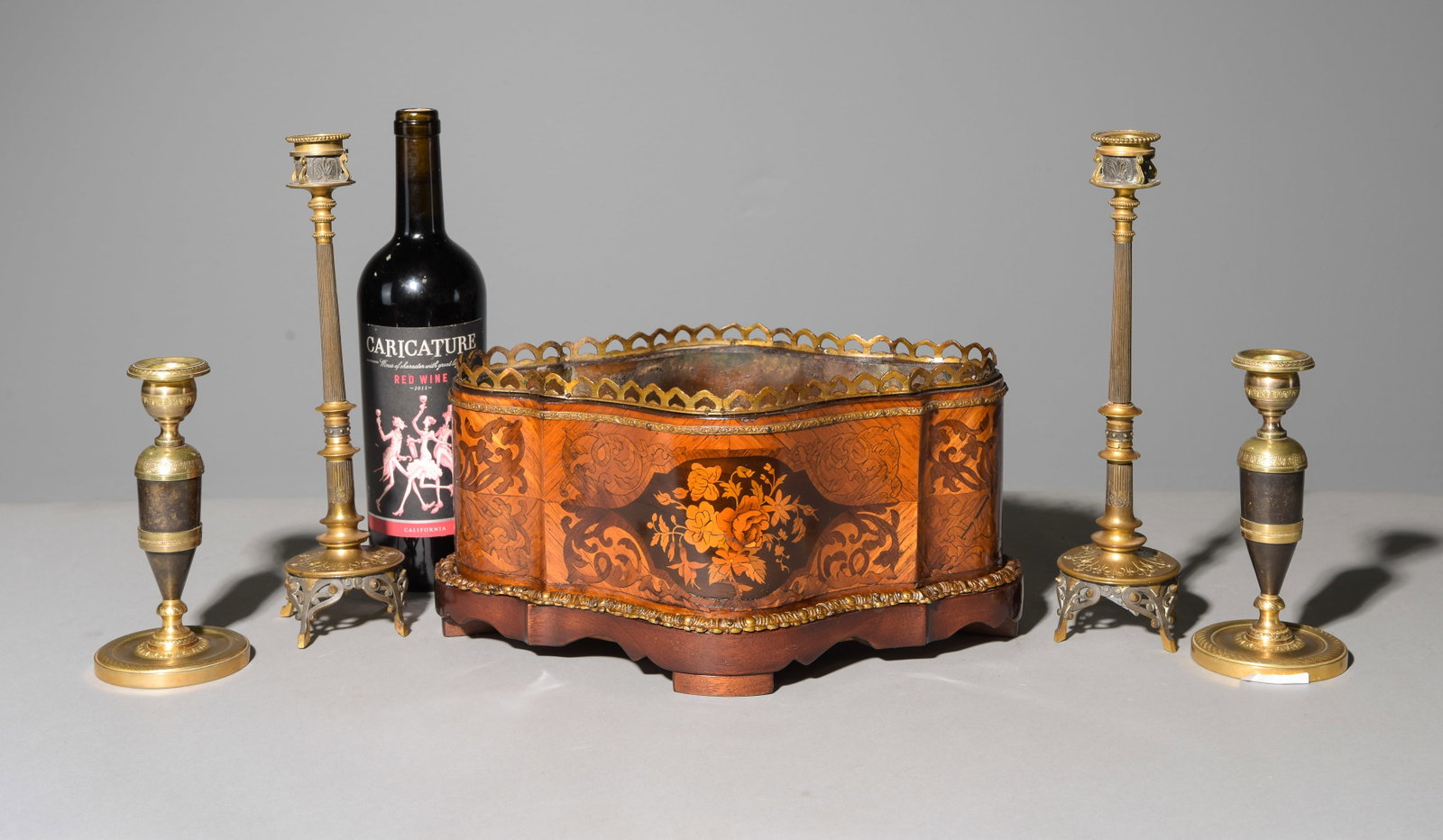 Danish Inlaid Lined Planter & 4 Candlesticks (1 of 5)