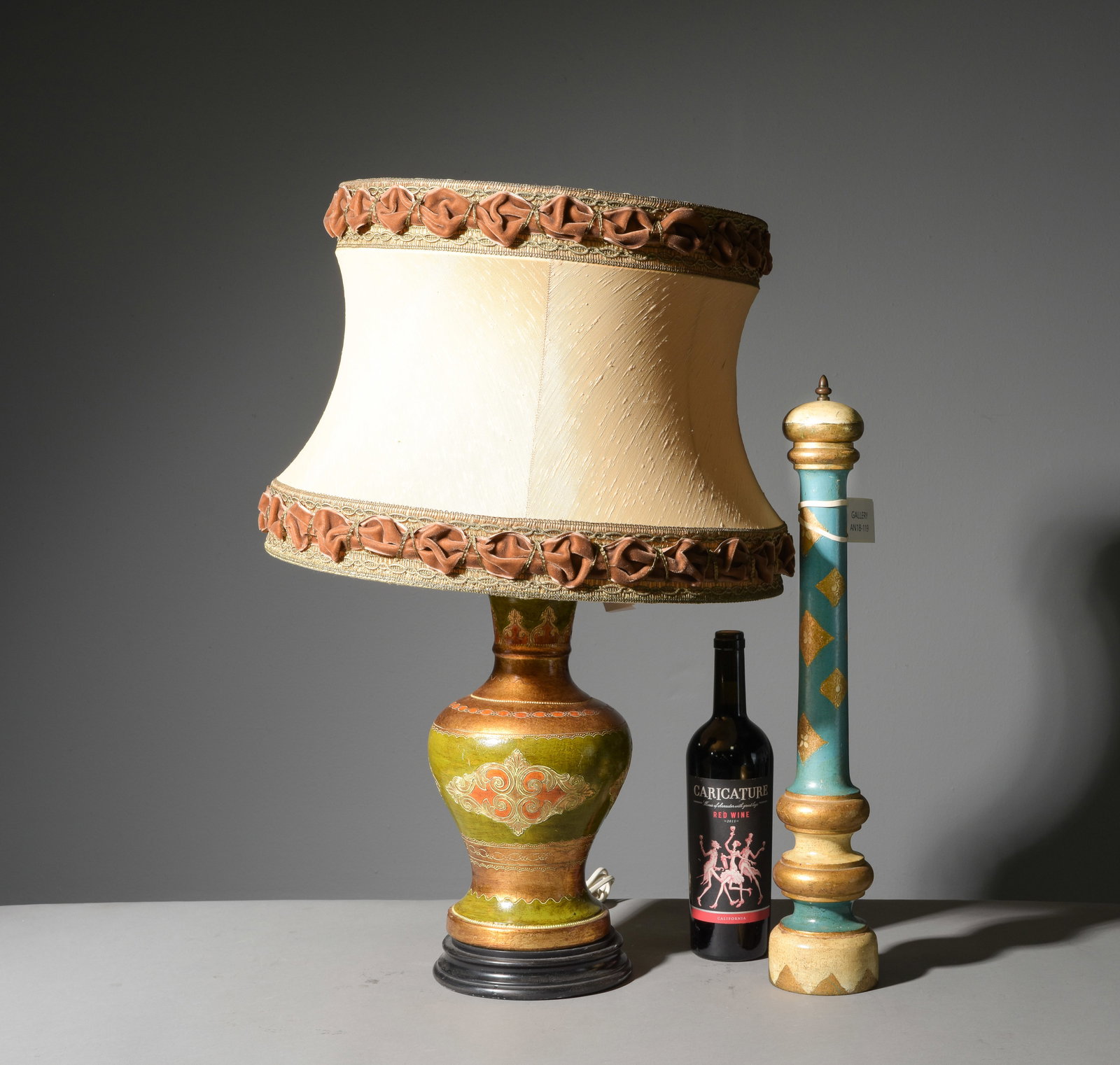 Florentine Table Lamp with Shade & Pepper Grinder: 2pcs - Florentine Table Lamp with Shade & Pepper Grinder - 27.5 in tall x 18 inch diameter and 21 in tall x 4 inch diameter
