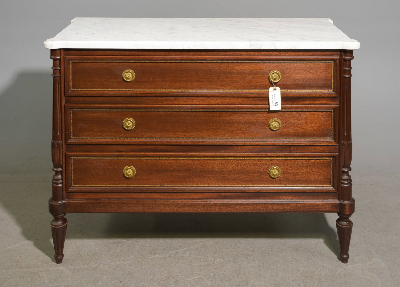 Louis XVI Style White Marble Top 3 Drawers Chest (1 of 5)