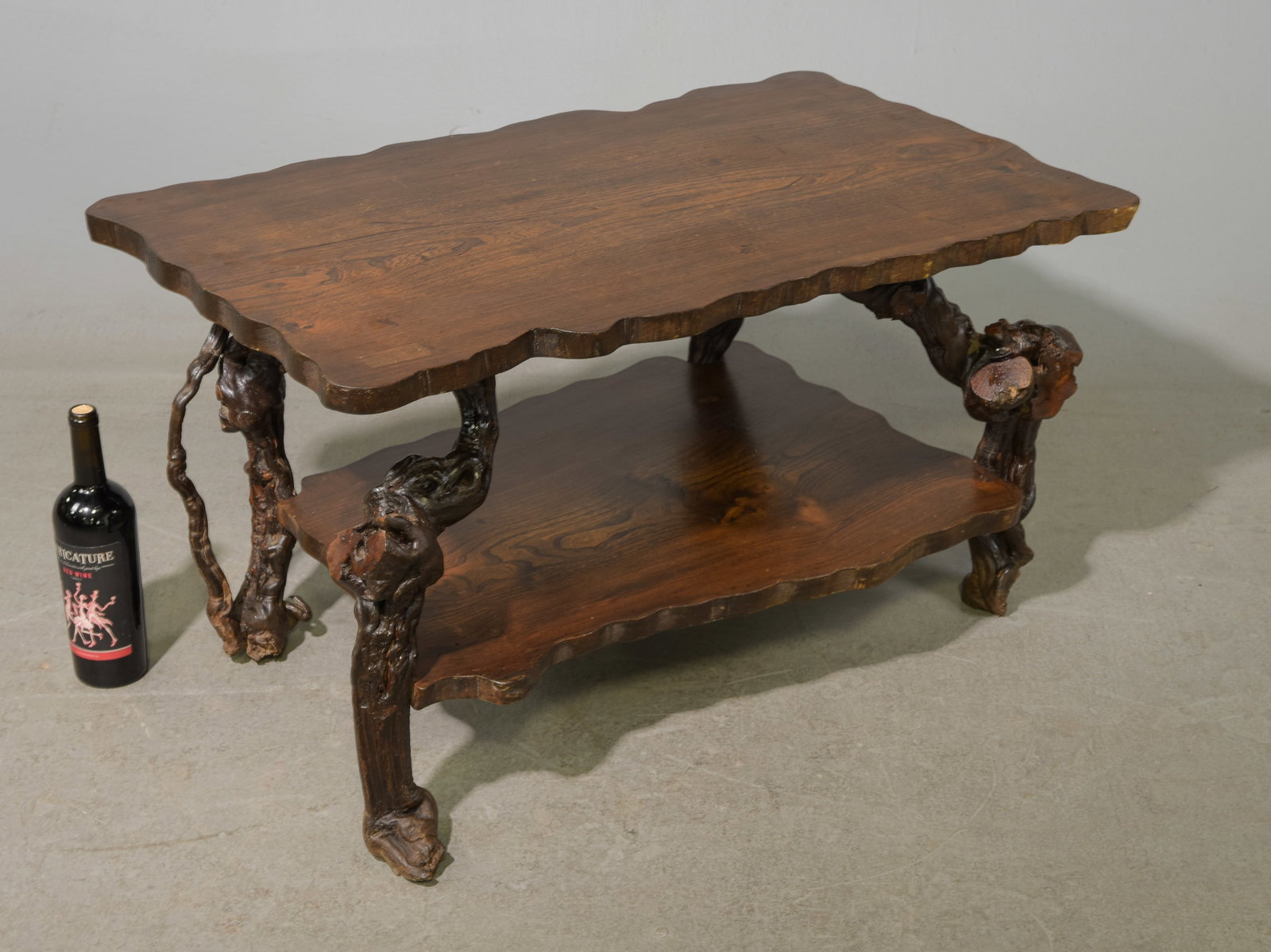 French Rustic Elm & Vinewood 2 Tier Coffee Table: French Rustic Elm & Vinewood 2 Tier Coffee Table - 20 in tall x 35 x 20