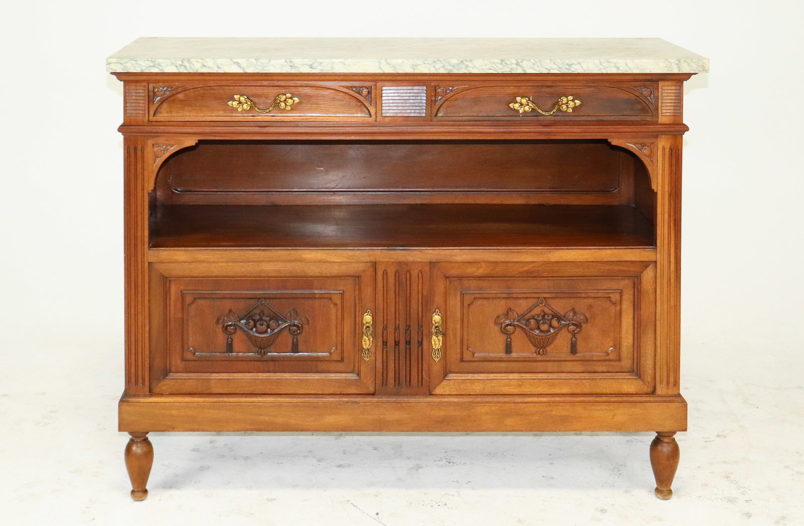 Louis XVI Style Walnut Marble Top Sideboard / Buffet (1 of 8)