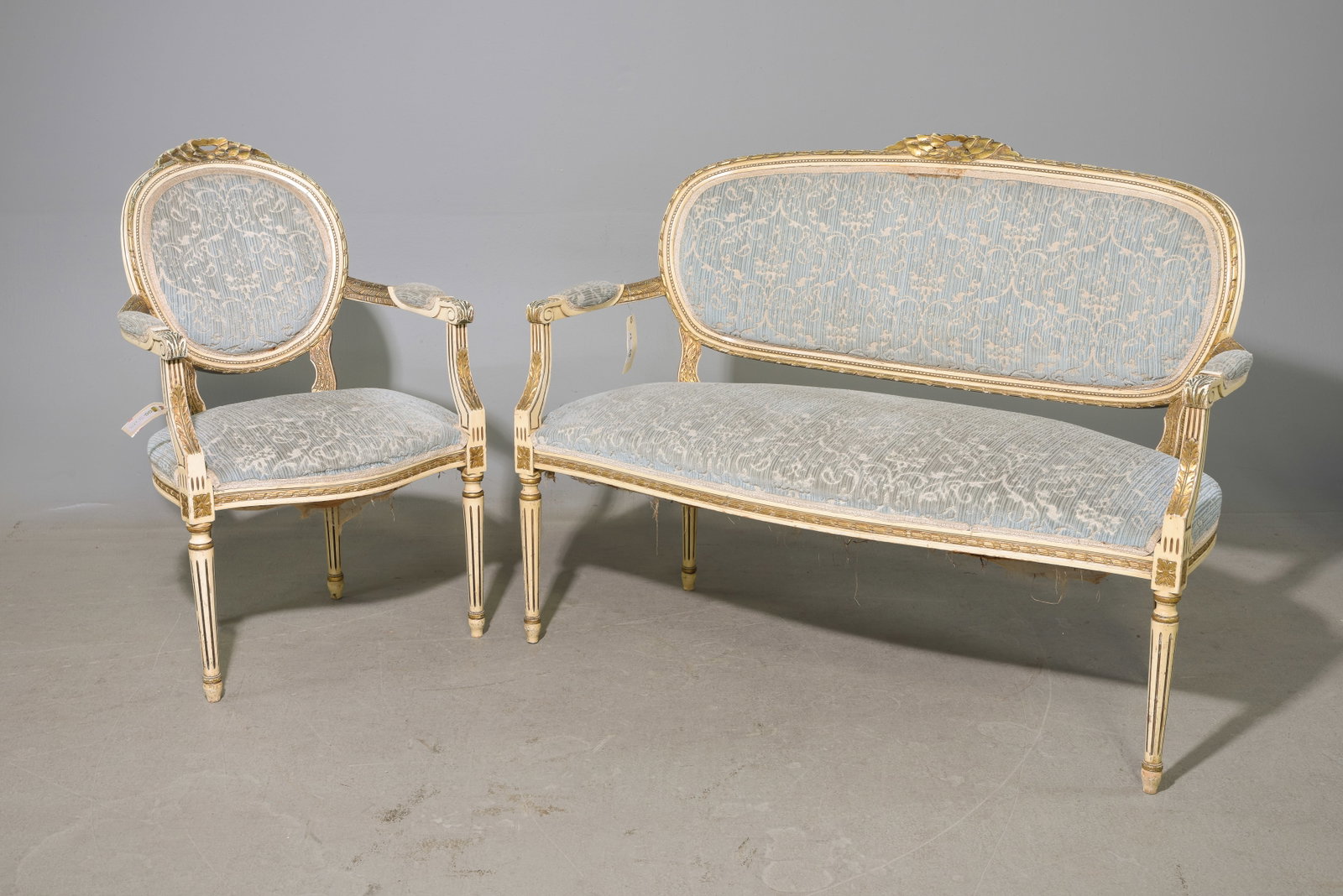 Louis XVI Style Painted Settee & Arm Chair (1 of 7)